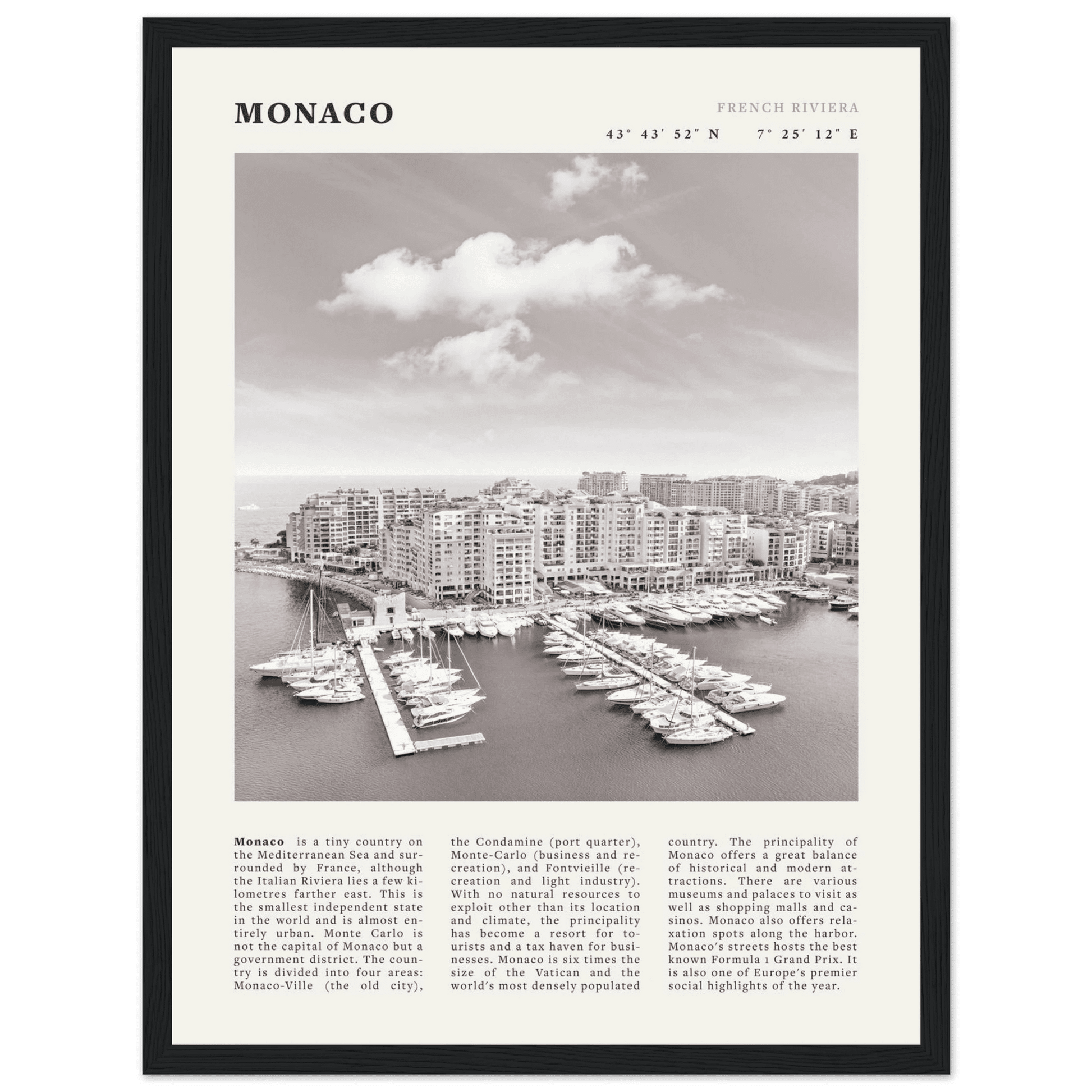 Monaco Poster Black and White – Vintage Monte Carlo Harbor Print (Digital & Printed Options) - Evergreen Posters