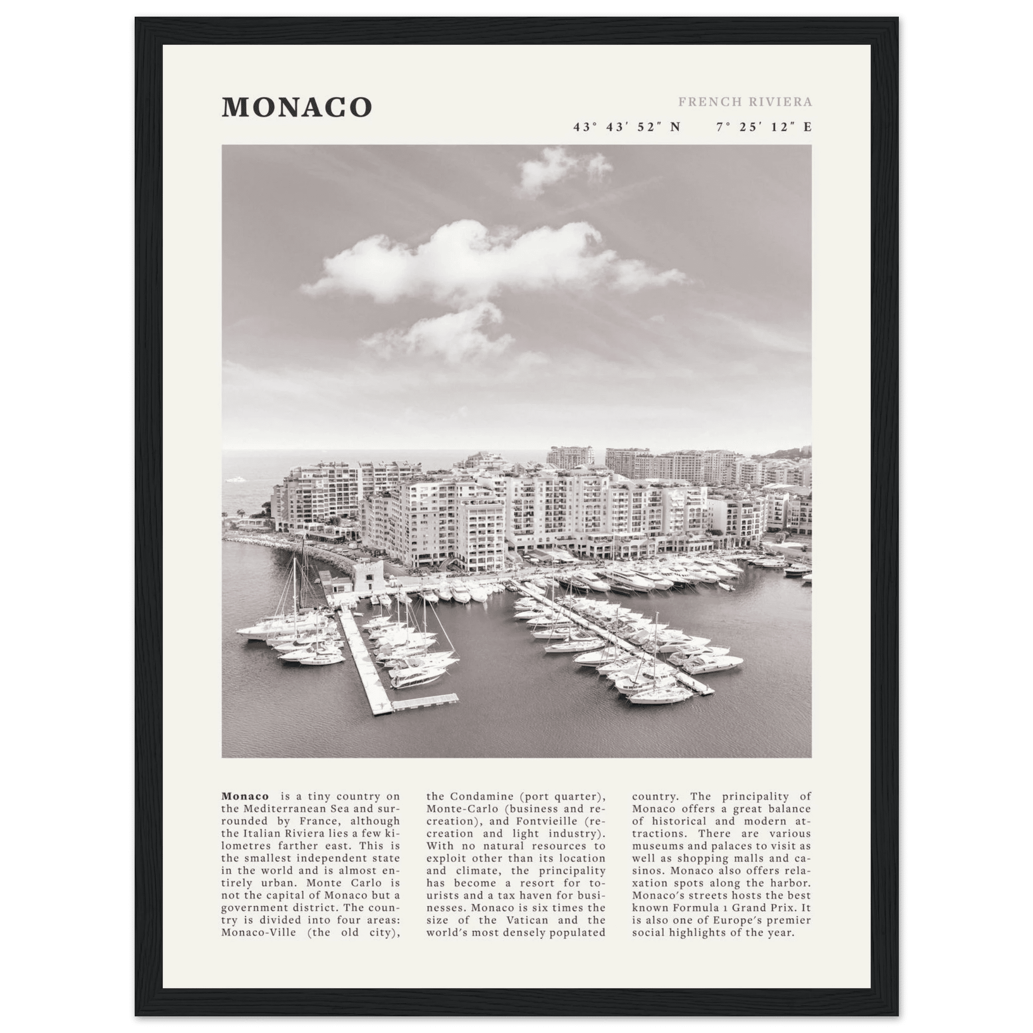 Monaco Poster Black and White – Vintage Monte Carlo Harbor Print (Digital & Printed Options) - Evergreen Posters