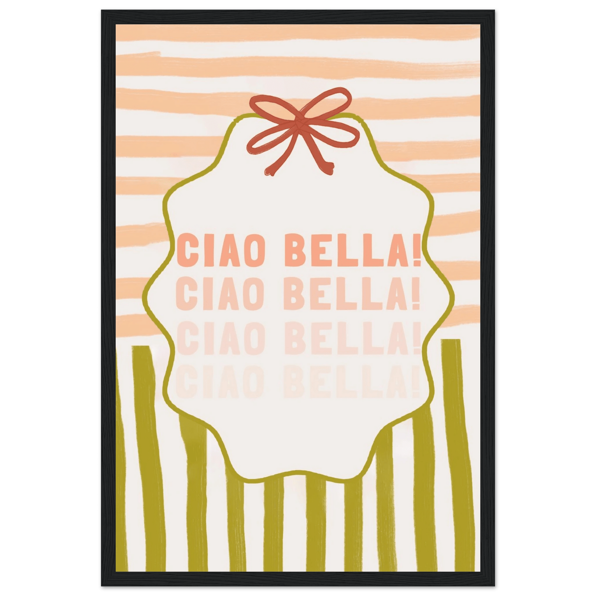 Ciao Bella Poster | Italian Typography Wall Art | Retro Stripe Bow Print | Cute Room Decor - Evergreen Posters