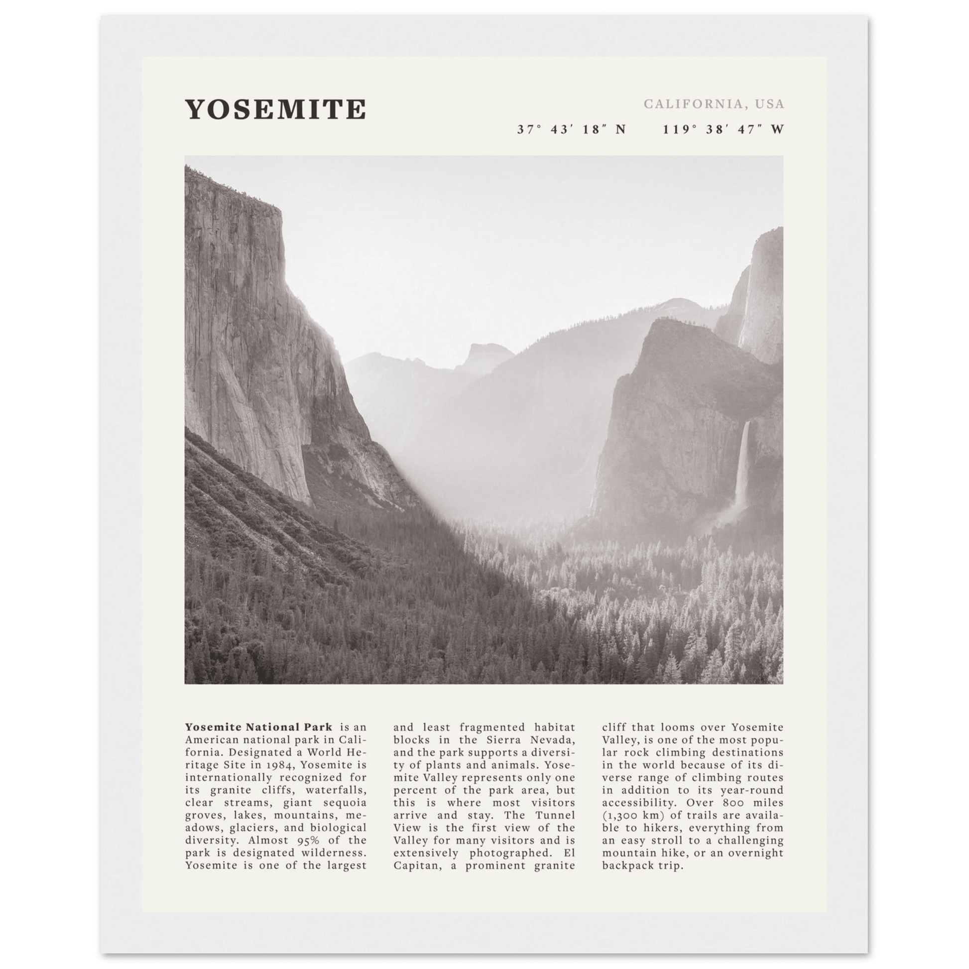 Yosemite Poster | Black & White National Park Wall Art | California Nature Print - Evergreen Posters