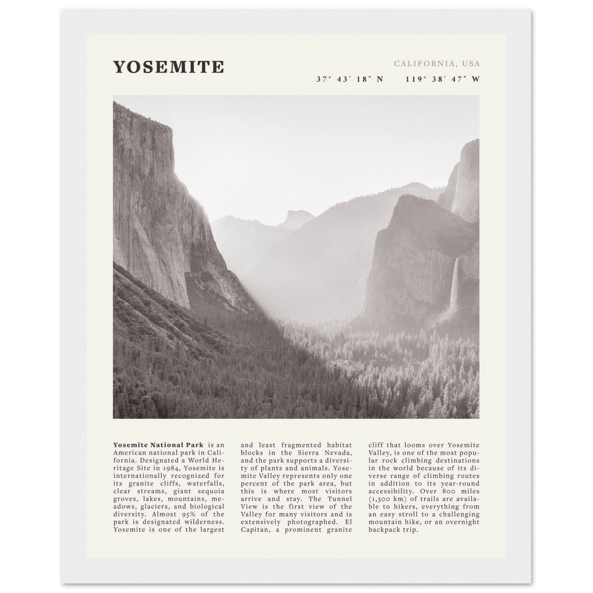 Yosemite Poster | Black & White National Park Wall Art | California Nature Print - Evergreen Posters
