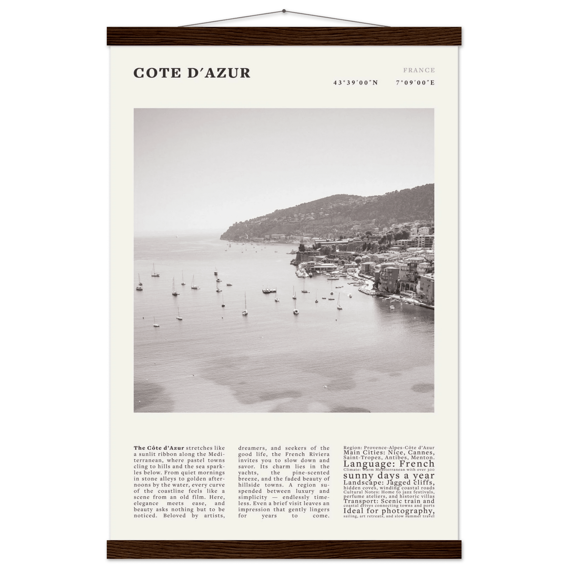 Côte d'Azur Poster Black and White – Vintage French Riviera Coast Print (Digital & Printed Options) - Evergreen Posters