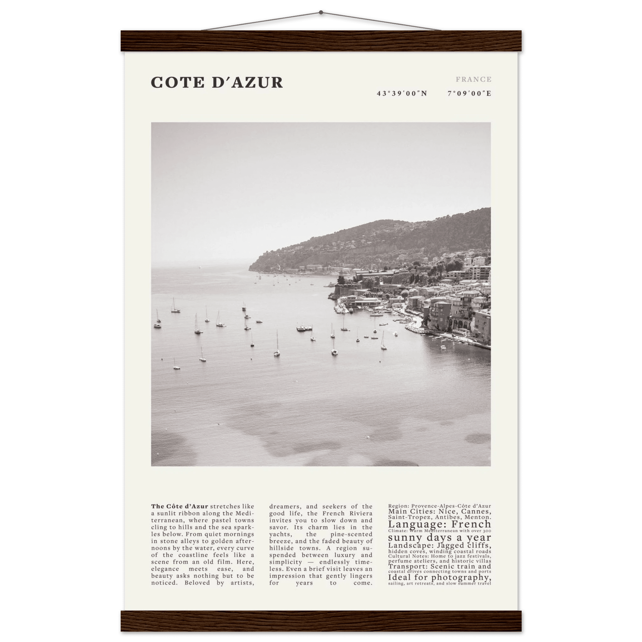Côte d'Azur Poster Black and White – Vintage French Riviera Coast Print (Digital & Printed Options) - Evergreen Posters