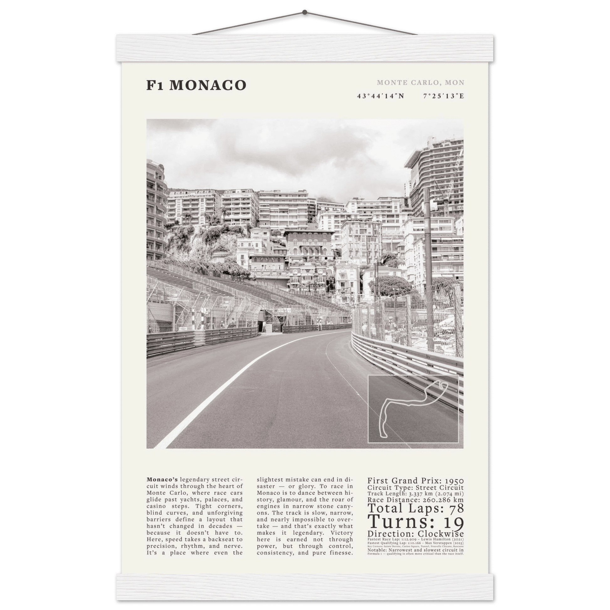 F1 Monaco Poster Black and White – Vintage Monte Carlo Street Circuit Print (Digital & Printed Options) - Evergreen Posters