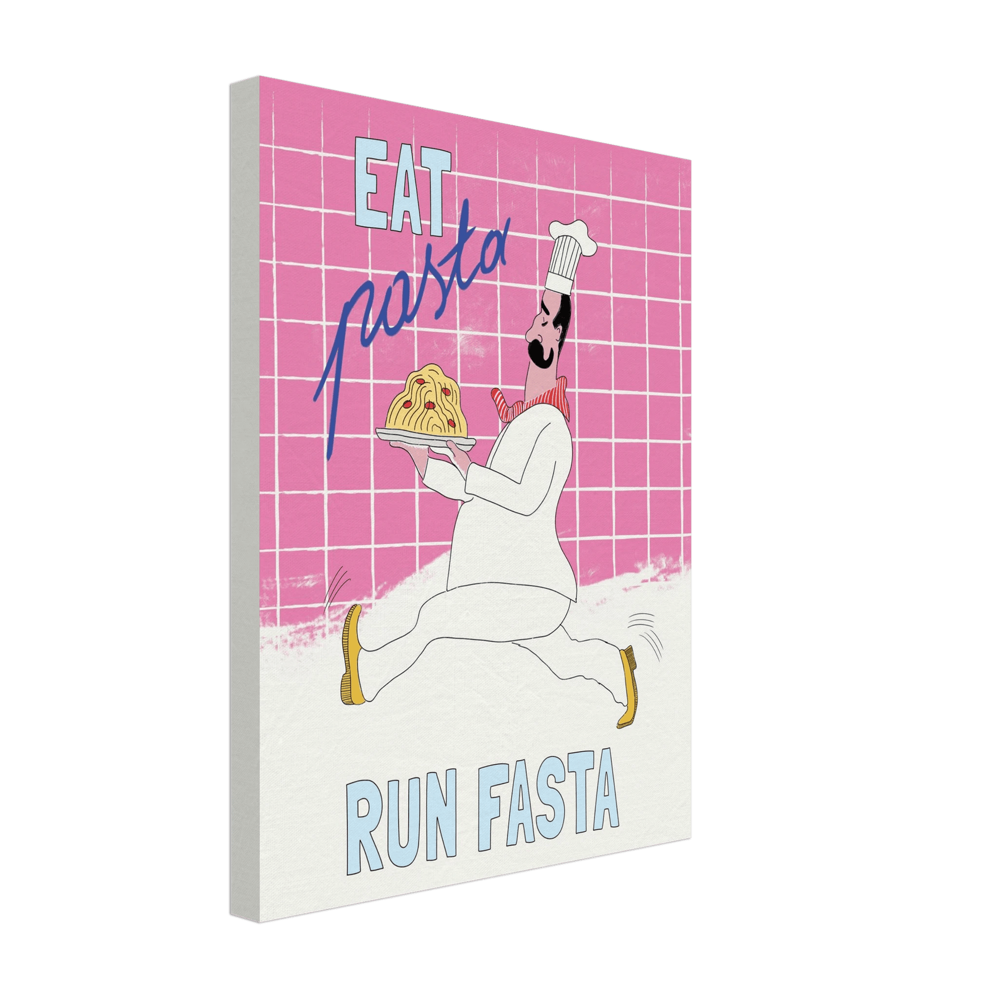 Eat Pasta Run Fasta Poster – Playful Kitchen Wall Art Print (Pink Edition) - Evergreen Posters