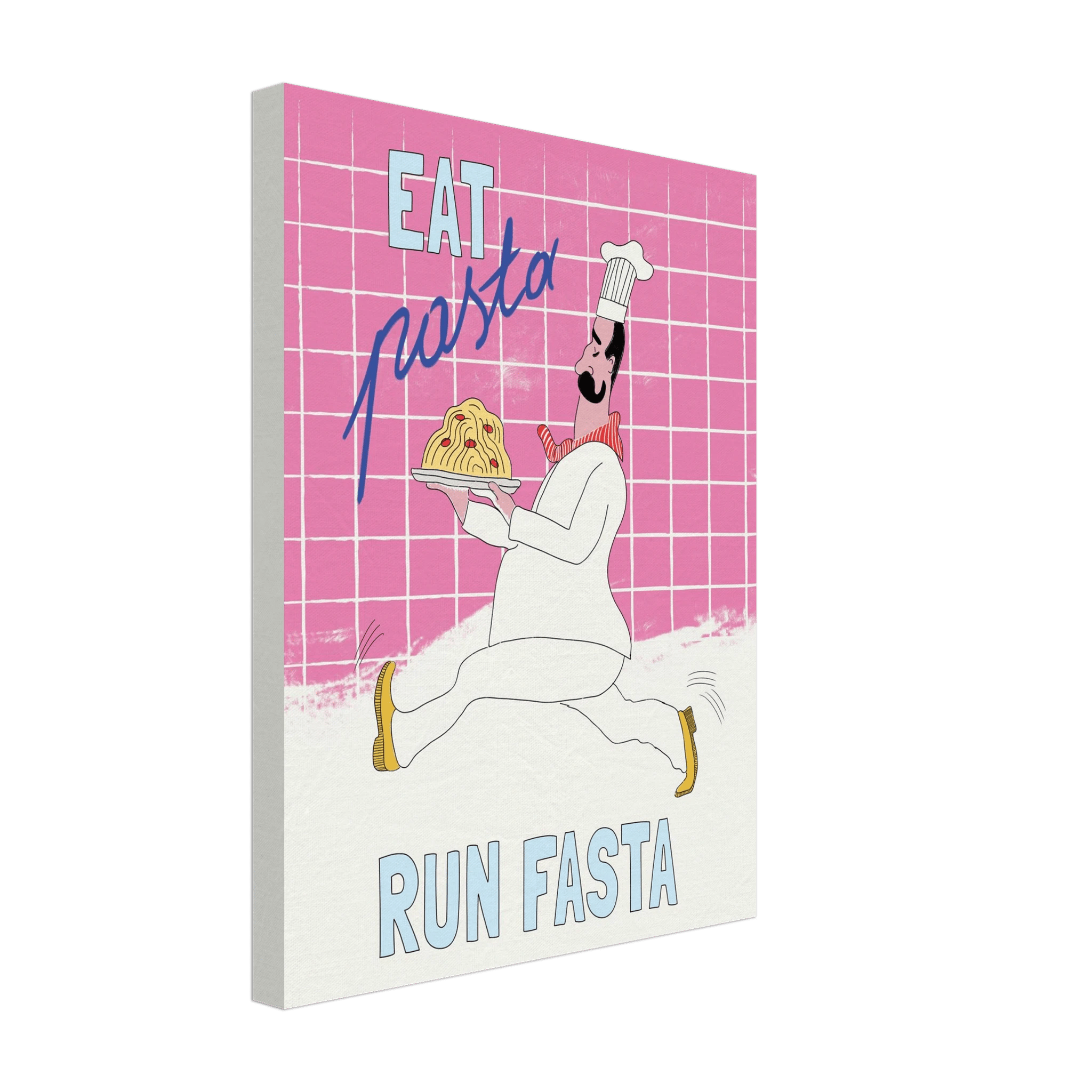 Eat Pasta Run Fasta Poster – Playful Kitchen Wall Art Print (Pink Edition) - Evergreen Posters