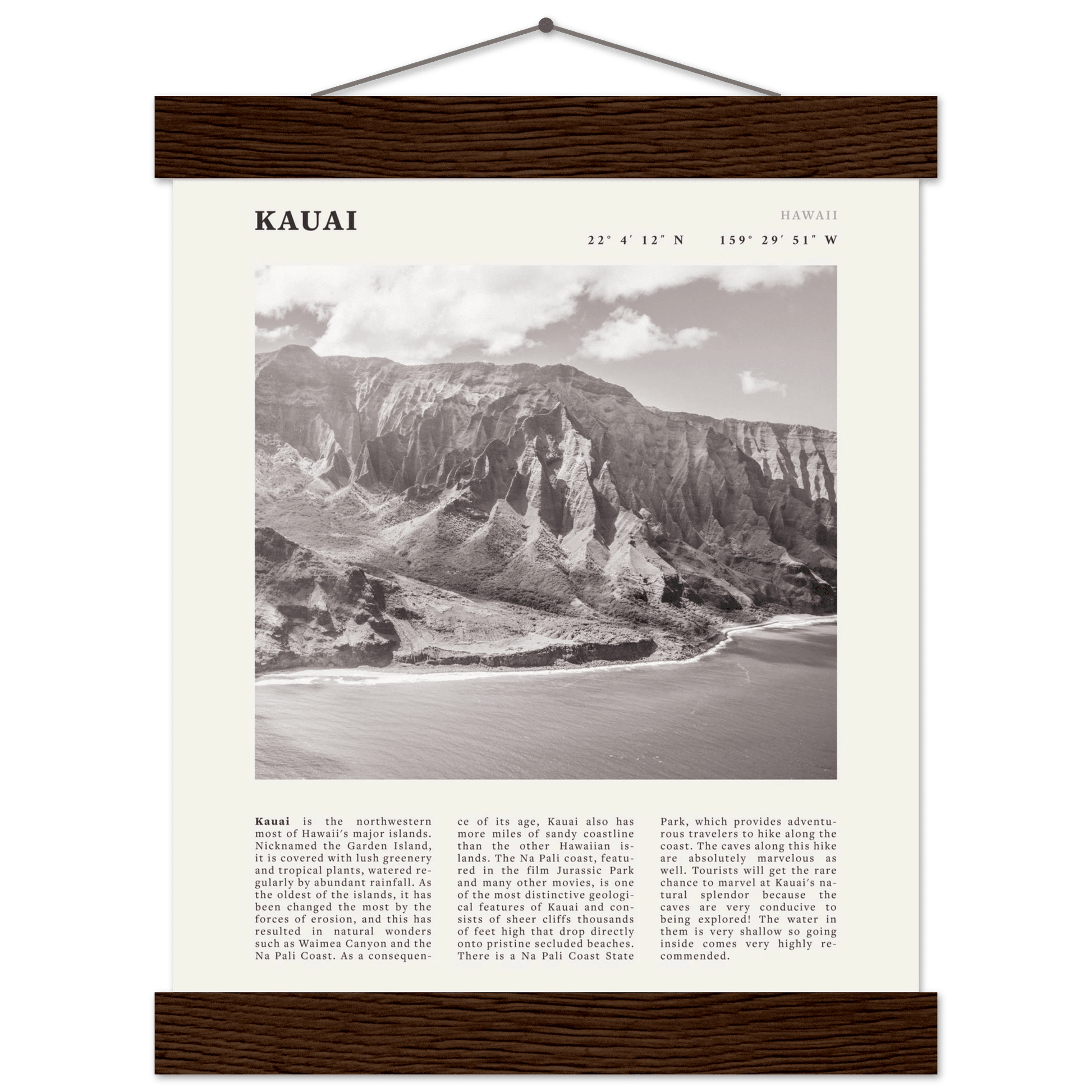 Kauai Poster | Black & White Na Pali Coast Wall Art | Hawaii Travel Print Decor - Evergreen Posters