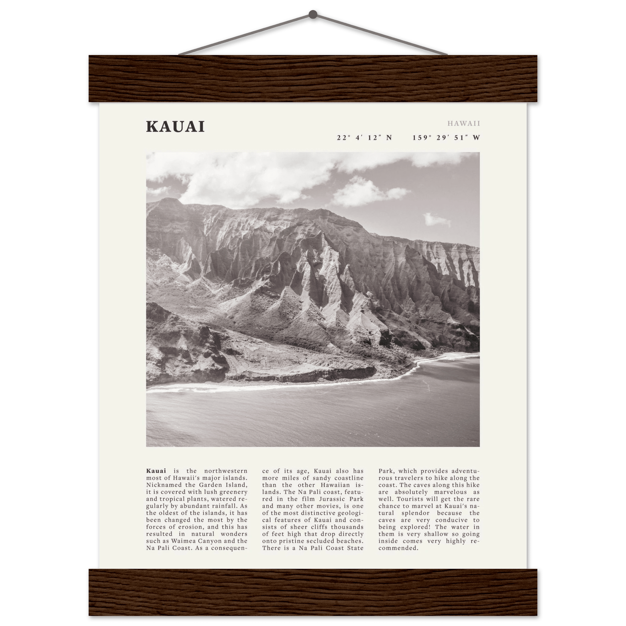 Kauai Poster | Black & White Na Pali Coast Wall Art | Hawaii Travel Print Decor - Evergreen Posters