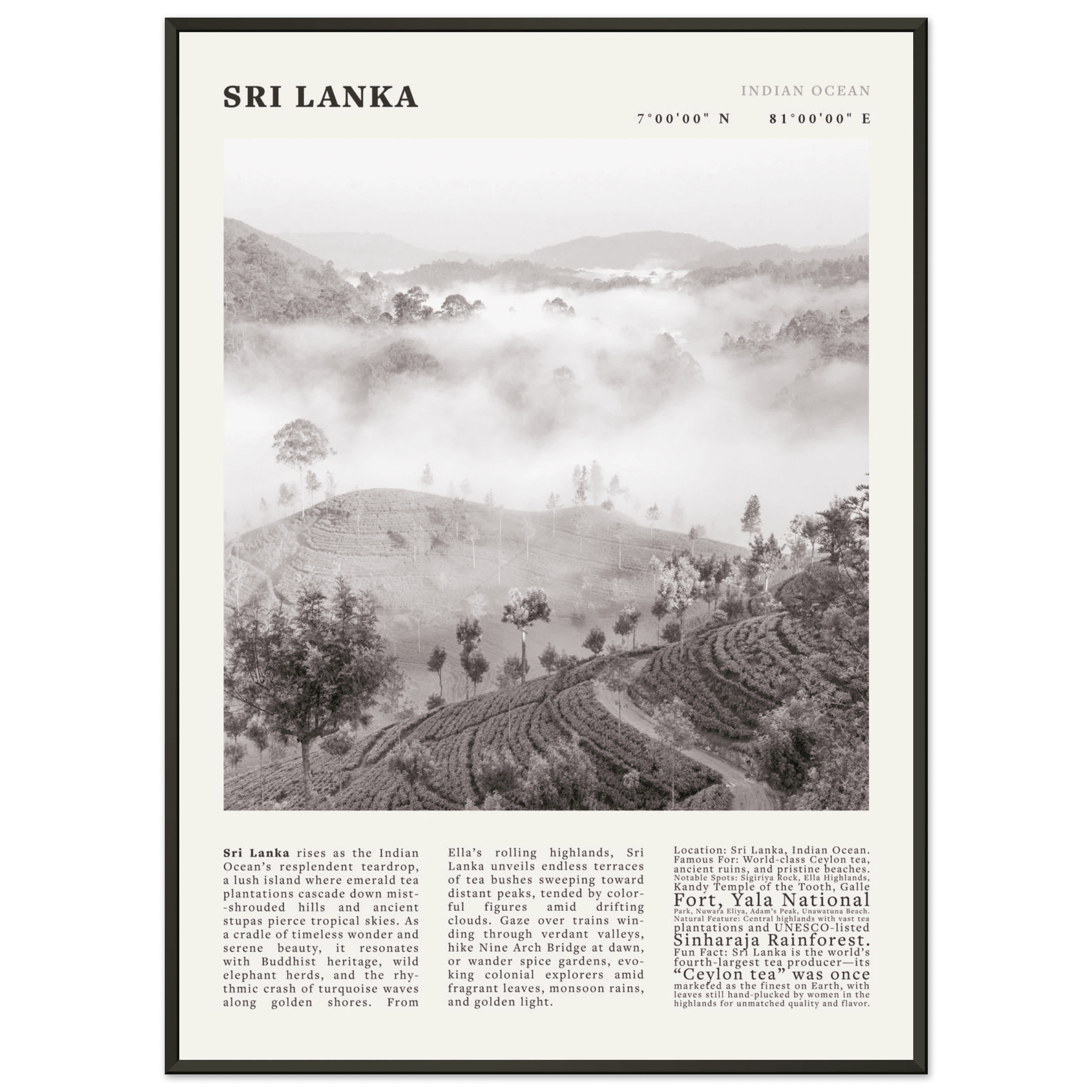 Sri Lanka Poster Black and White – Vintage Ceylon Tea Plantation Print (Digital & Printed Options) - Evergreen Posters