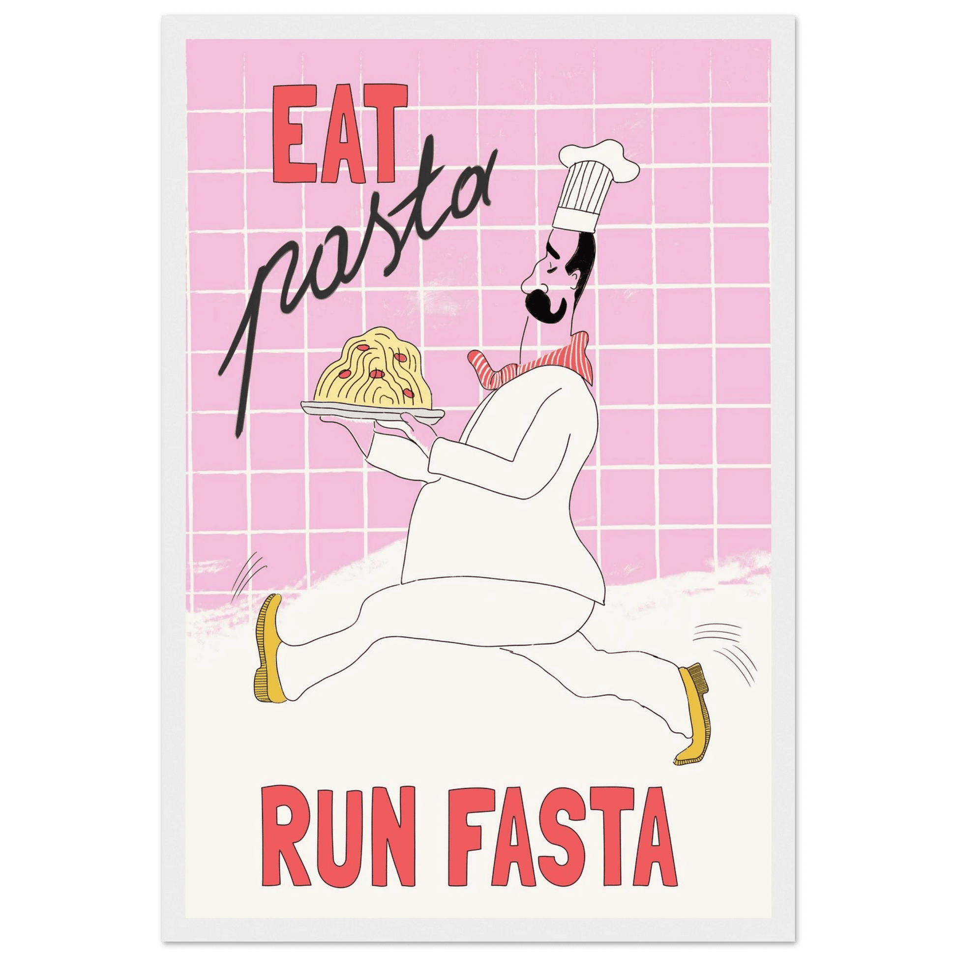 Eat Pasta Run Fasta Poster – Playful Kitchen Wall Art Print (Light Pink) - Evergreen Posters