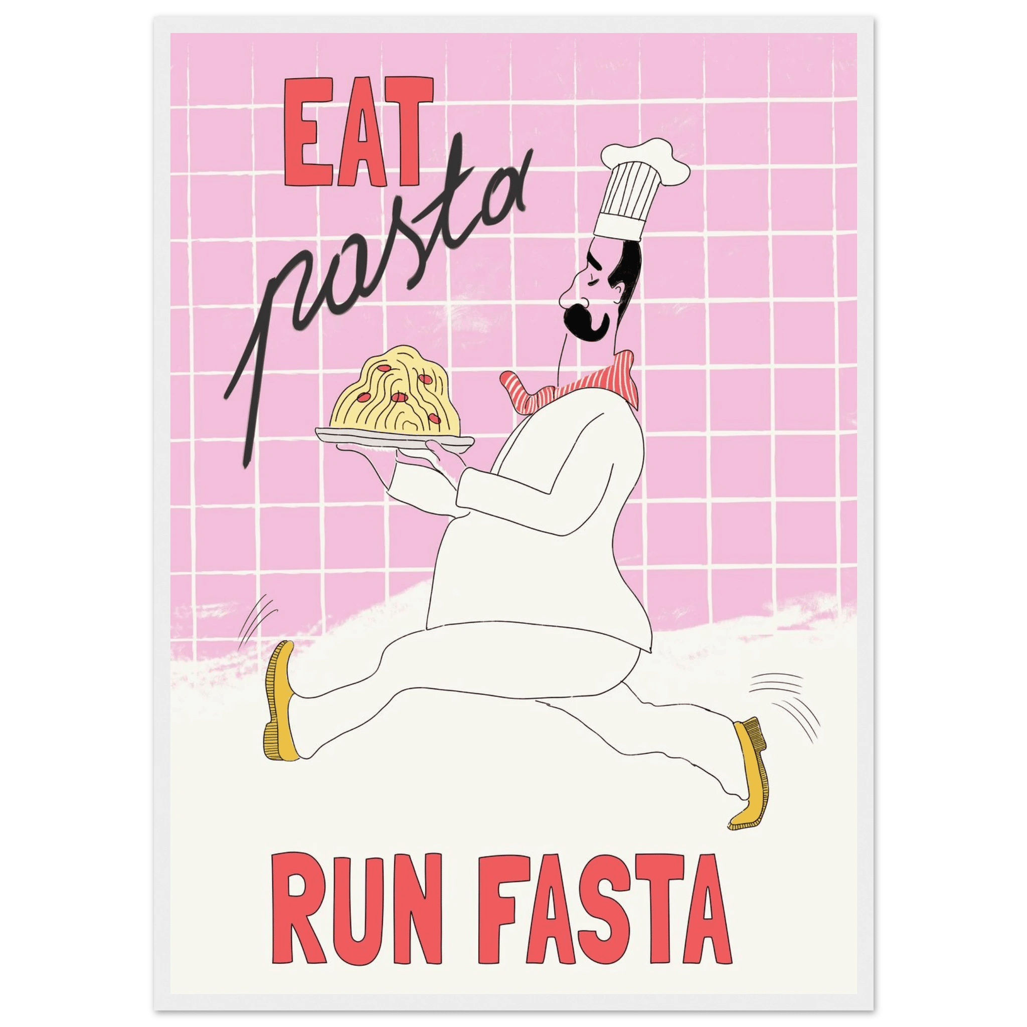 Eat Pasta Run Fasta Poster – Playful Kitchen Wall Art Print (Light Pink) - Evergreen Posters