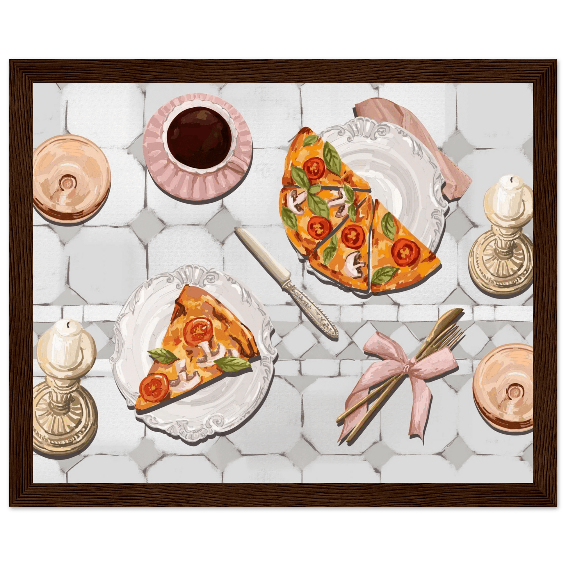 Pizza & Tea Kitchen Poster | Horizontal Food Wall Art | Italian Dining Room Print - Evergreen Posters