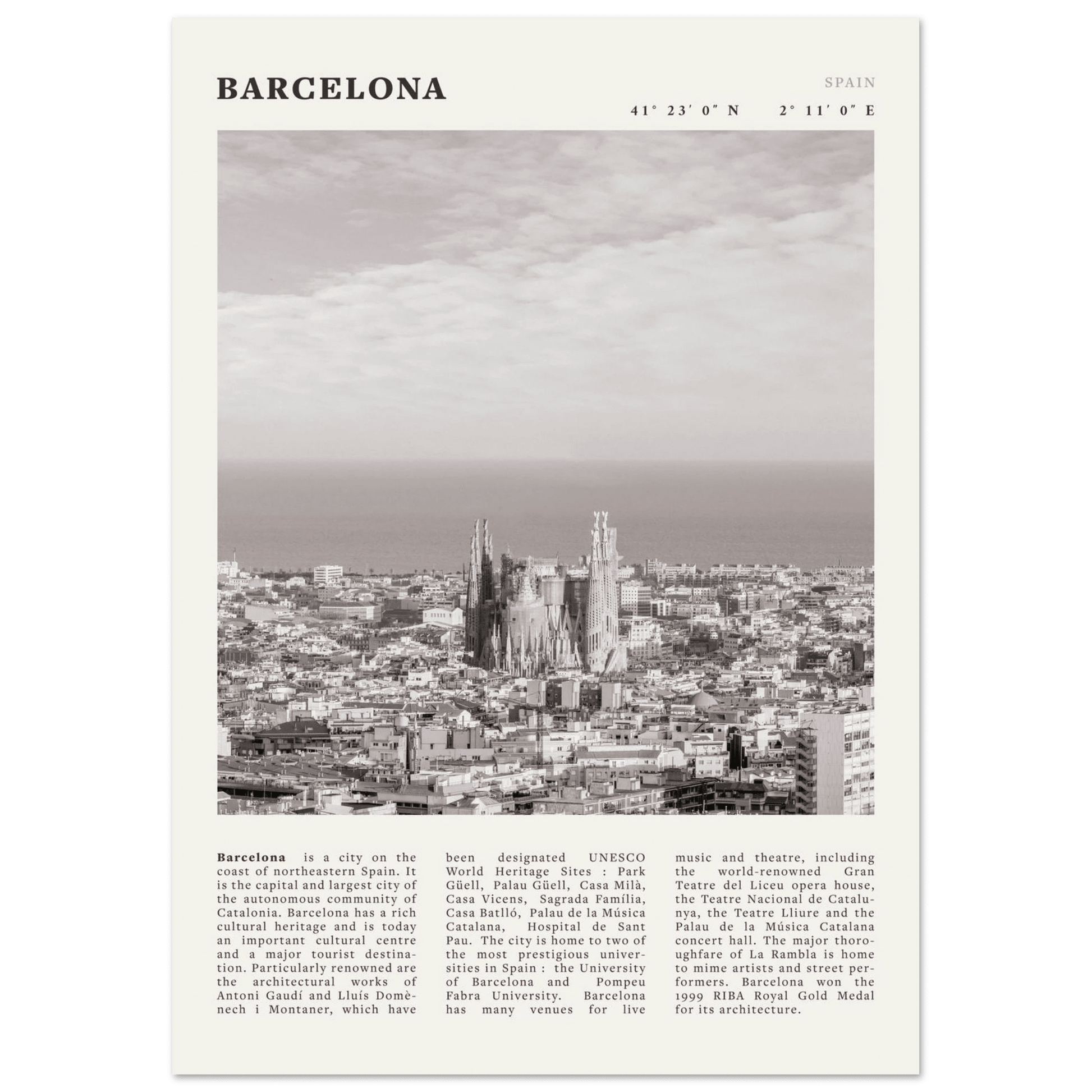 Barcelona Poster | Black & White Sagrada Familia Wall Art | Spain Travel Print - Evergreen Posters