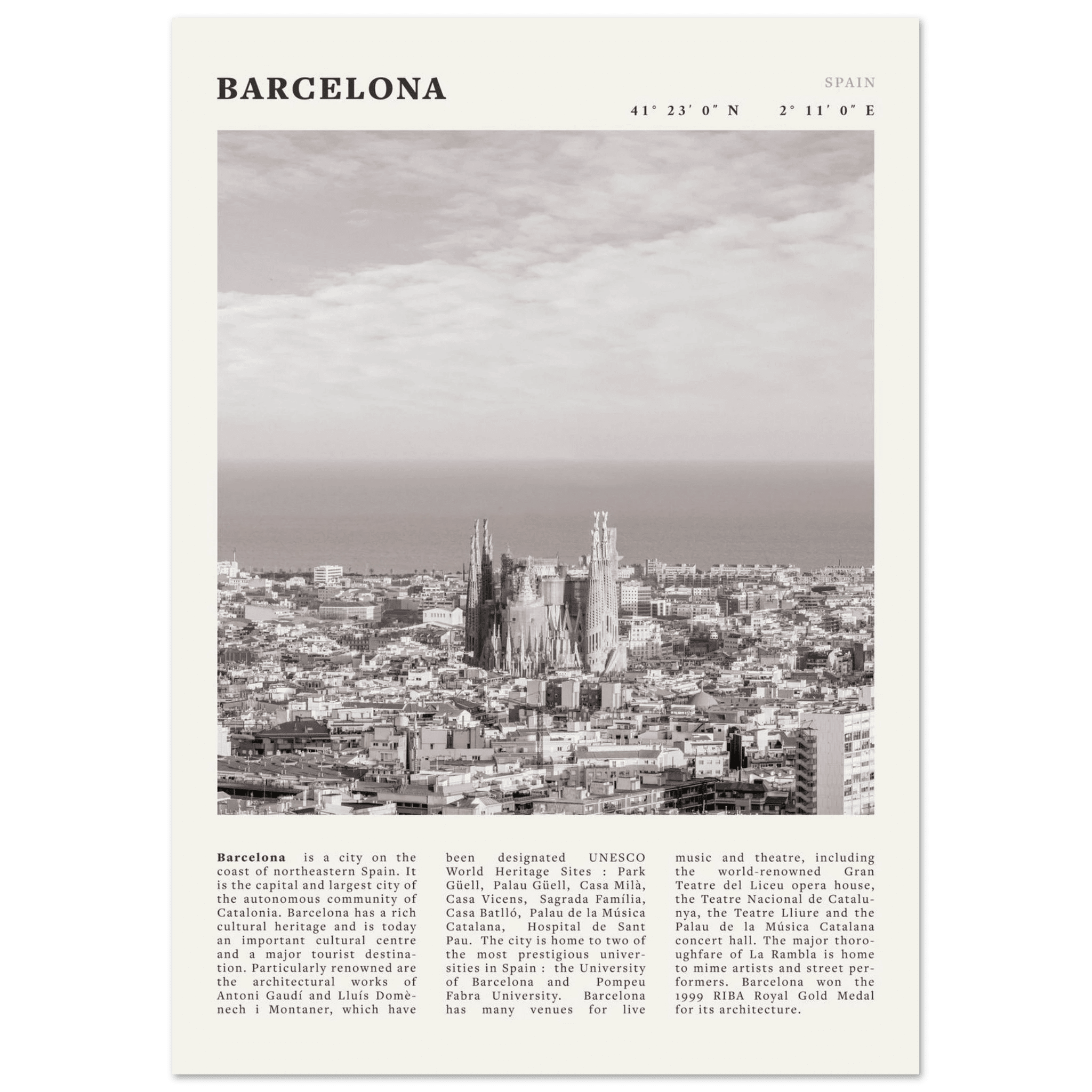 Barcelona Poster | Black & White Sagrada Familia Wall Art | Spain Travel Print - Evergreen Posters