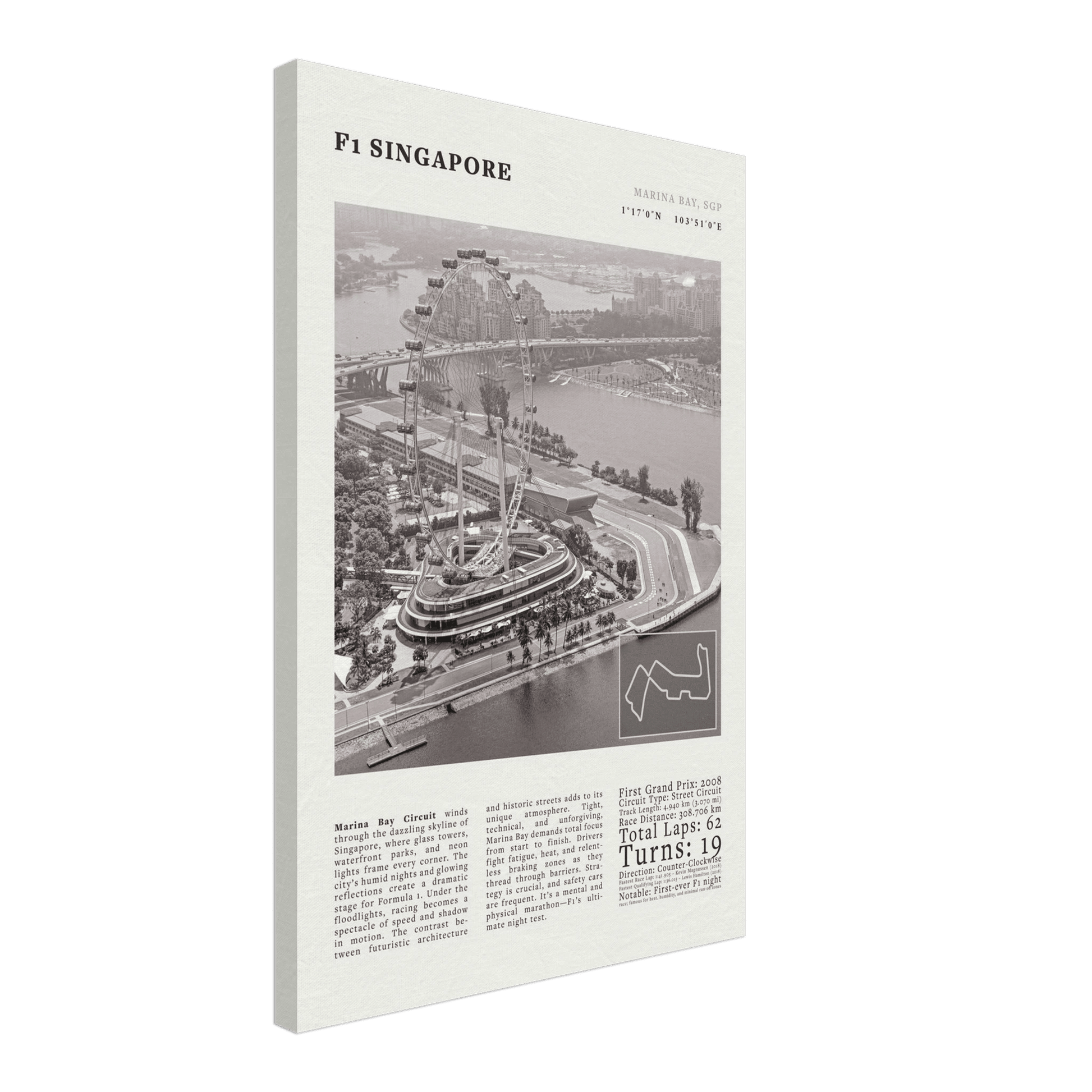 F1 Singapore Poster Black and White – Vintage Marina Bay Night Race Print (Digital & Printed Options) - Evergreen Posters