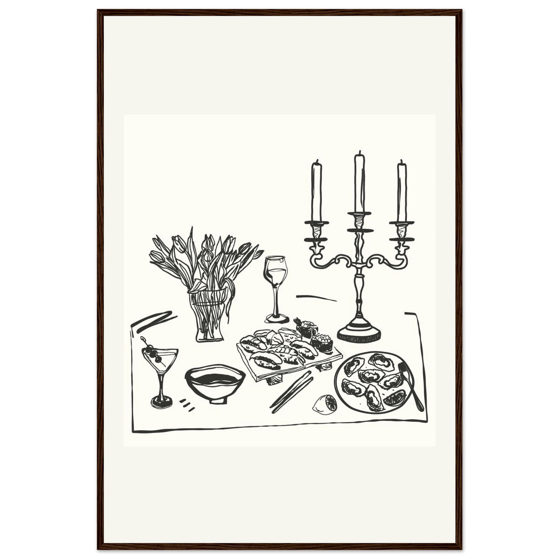 Fine Dining Table Print | Black Line Art Kitchen Wall Art | Elegant Dining Room Poster - Evergreen Posters
