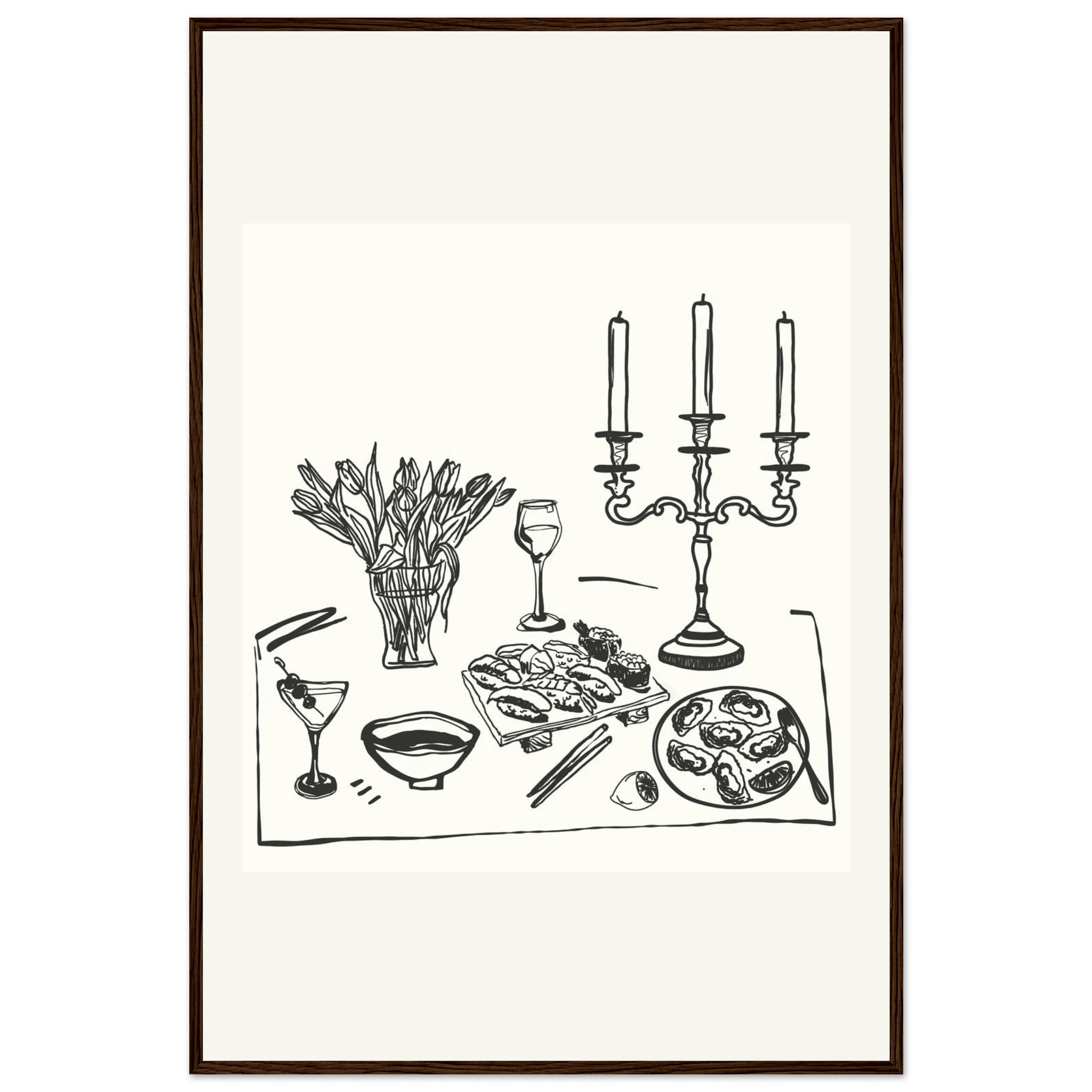 Fine Dining Table Print | Black Line Art Kitchen Wall Art | Elegant Dining Room Poster - Evergreen Posters