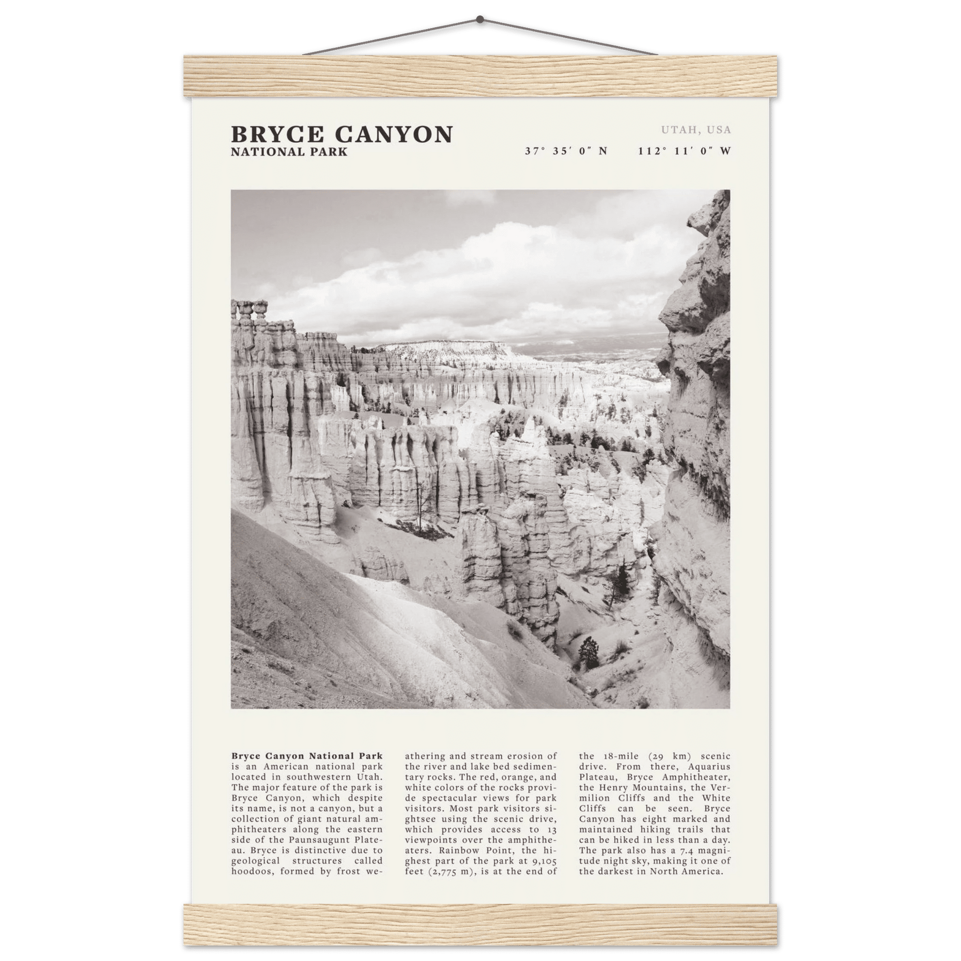 Bryce Canyon National Park Poster | Black & White Utah Hoodoos Wall Art Print - Evergreen Posters - 46