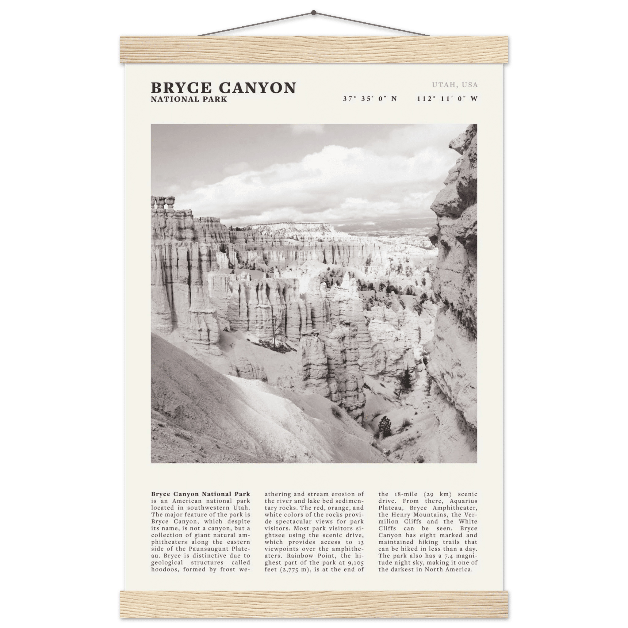 Bryce Canyon National Park Poster | Black & White Utah Hoodoos Wall Art Print - Evergreen Posters - 46