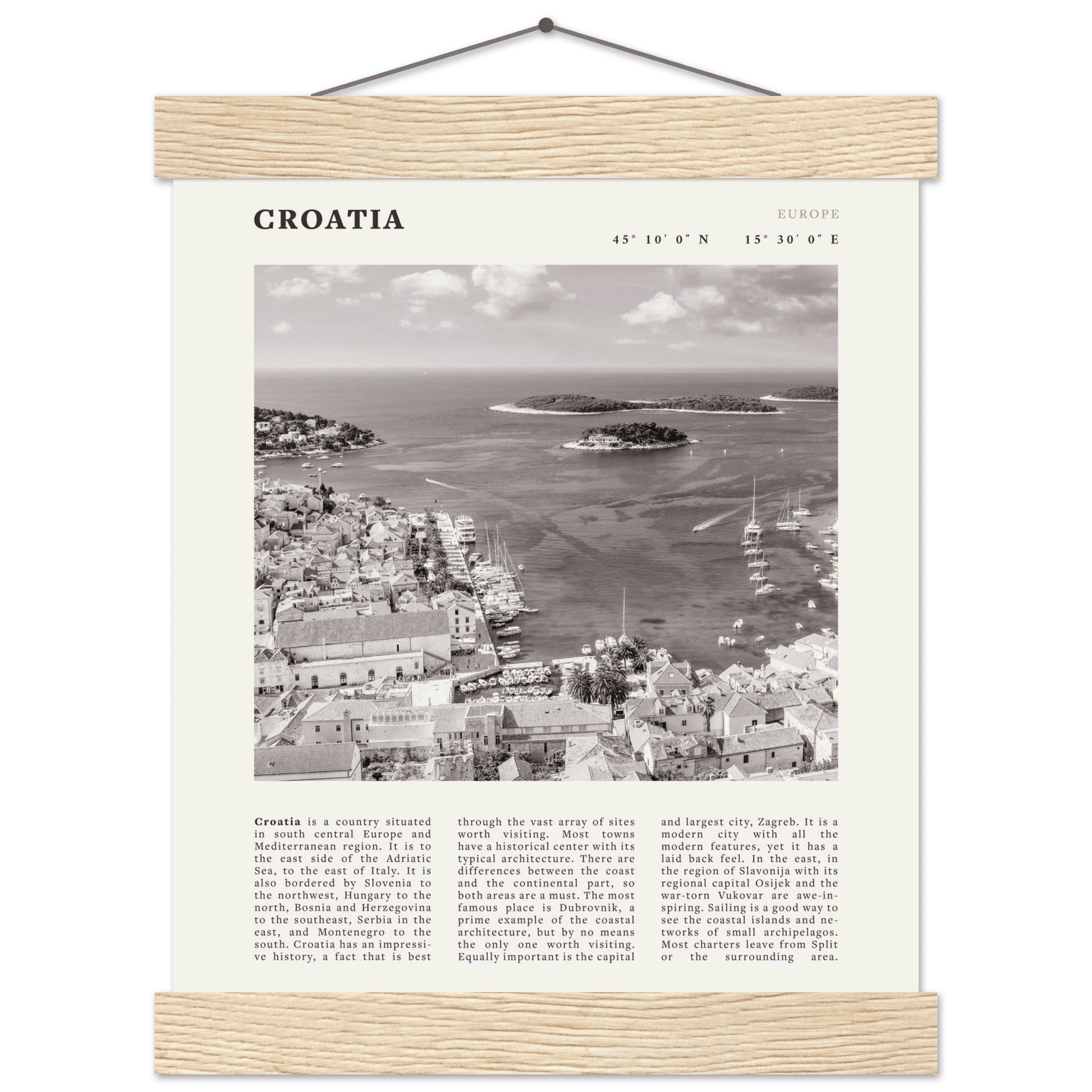 Croatia Poster | Black & White Hvar Island Wall Art | Adriatic Travel Print Decor - Evergreen Posters