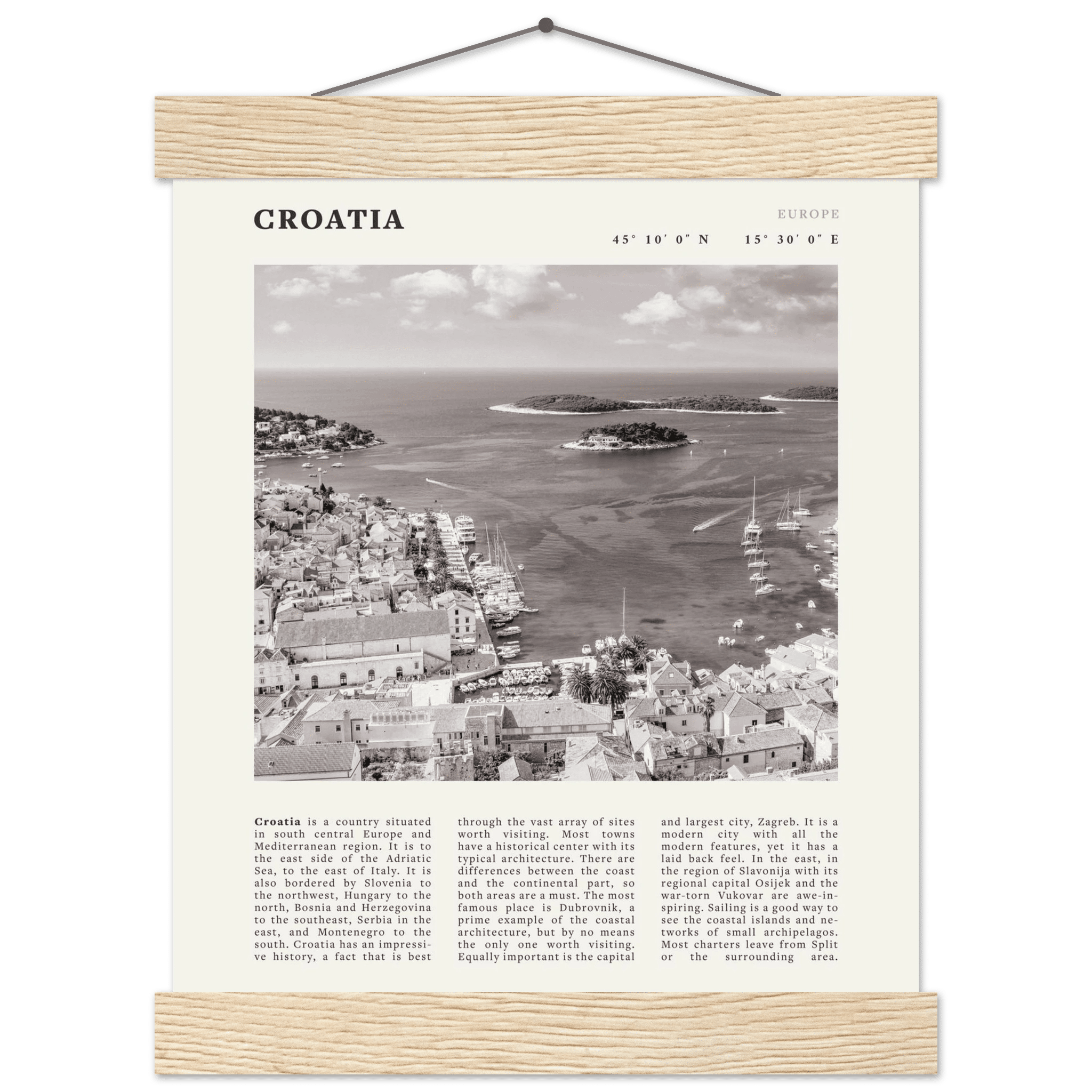 Croatia Poster | Black & White Hvar Island Wall Art | Adriatic Travel Print Decor - Evergreen Posters