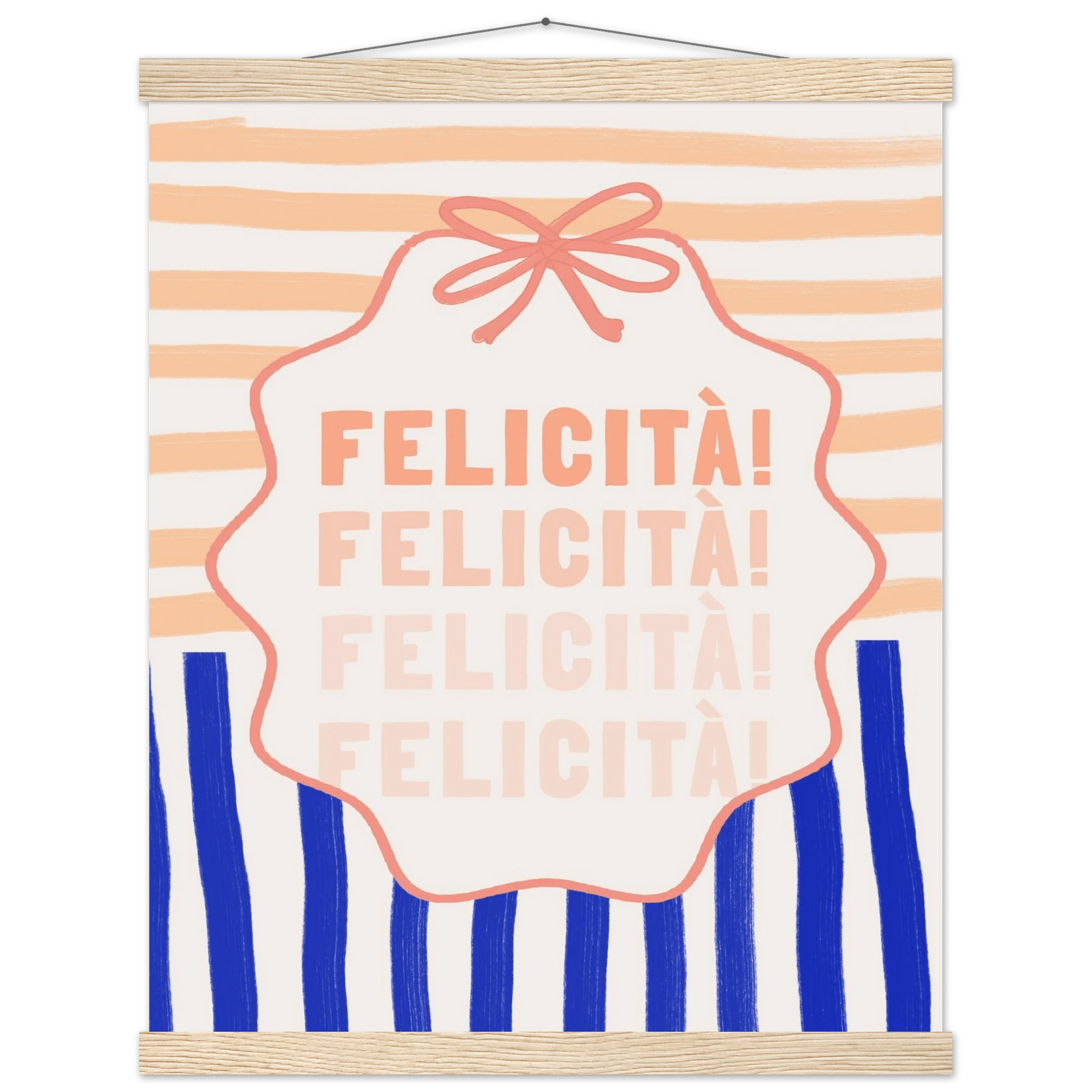 Felicità Italian Happiness Quote Print | Coquette Stripe Wall Art - Evergreen Posters