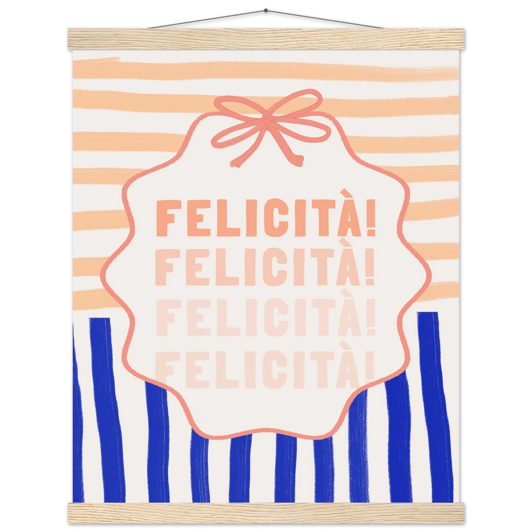 Felicità Italian Happiness Quote Print | Coquette Stripe Wall Art - Evergreen Posters
