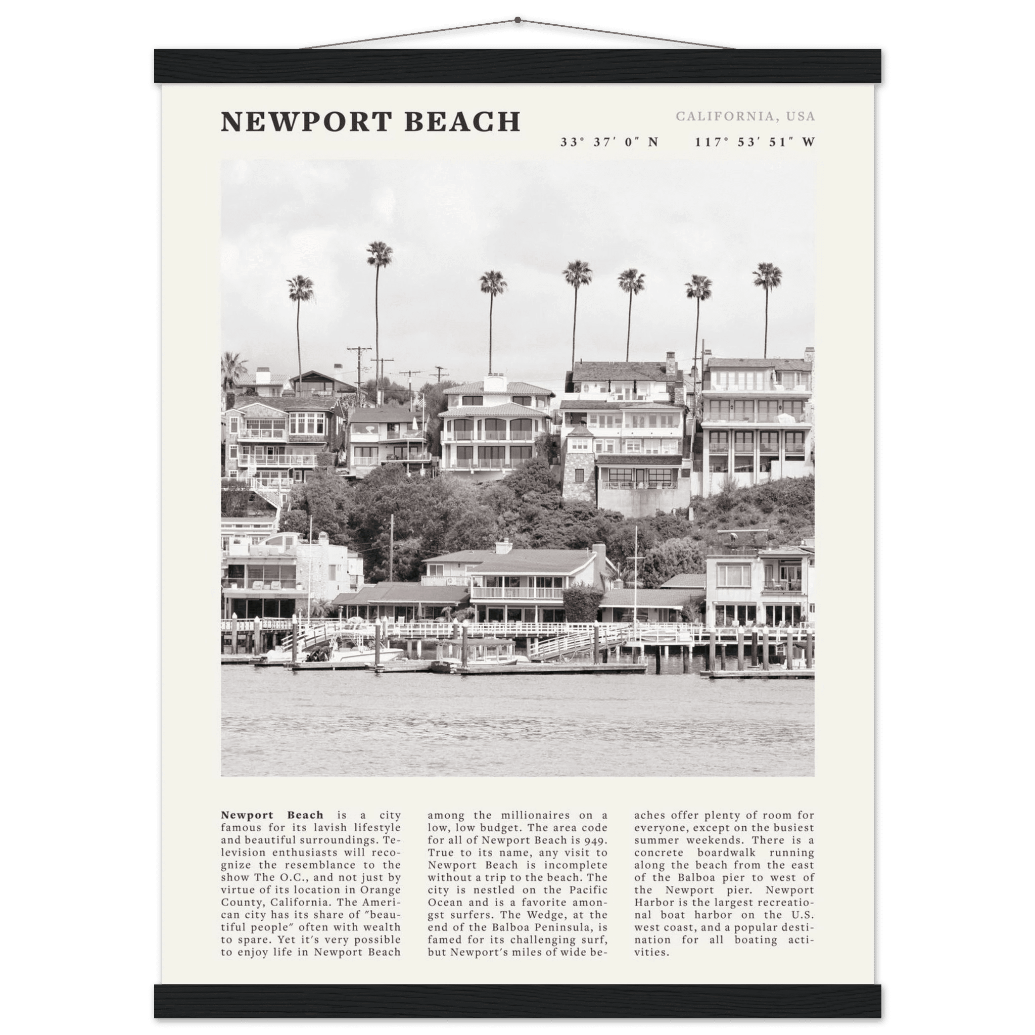 Newport Beach Poster | Black & White California Harbor Wall Art | Coastal Print - Evergreen Posters