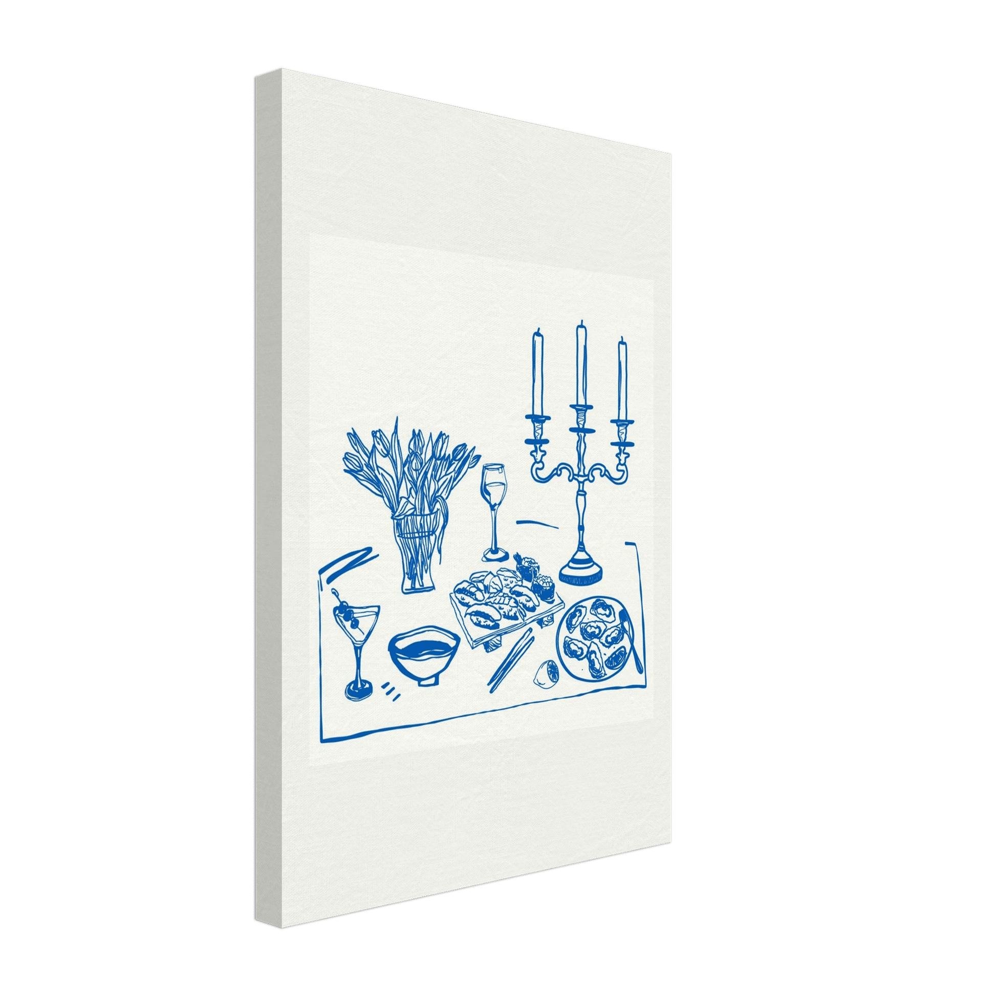 Fine Dining Table Print | Blue Line Art Kitchen Wall Art | Elegant Dining Room Poster - Evergreen Posters