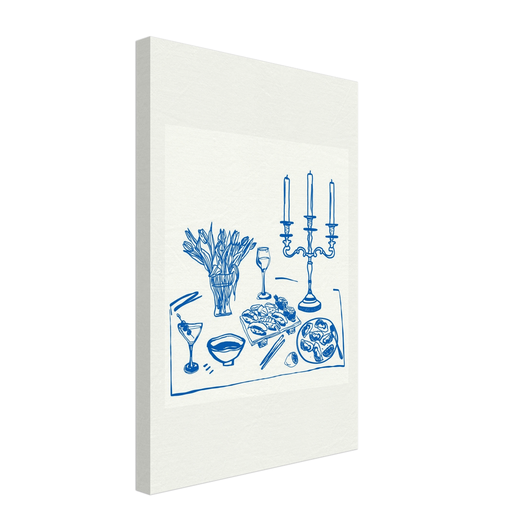 Fine Dining Table Print | Blue Line Art Kitchen Wall Art | Elegant Dining Room Poster - Evergreen Posters