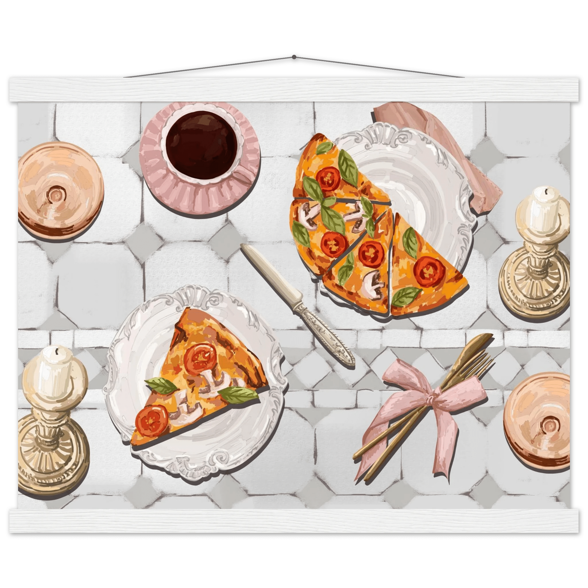 Pizza & Tea Kitchen Poster | Horizontal Food Wall Art | Italian Dining Room Print - Evergreen Posters