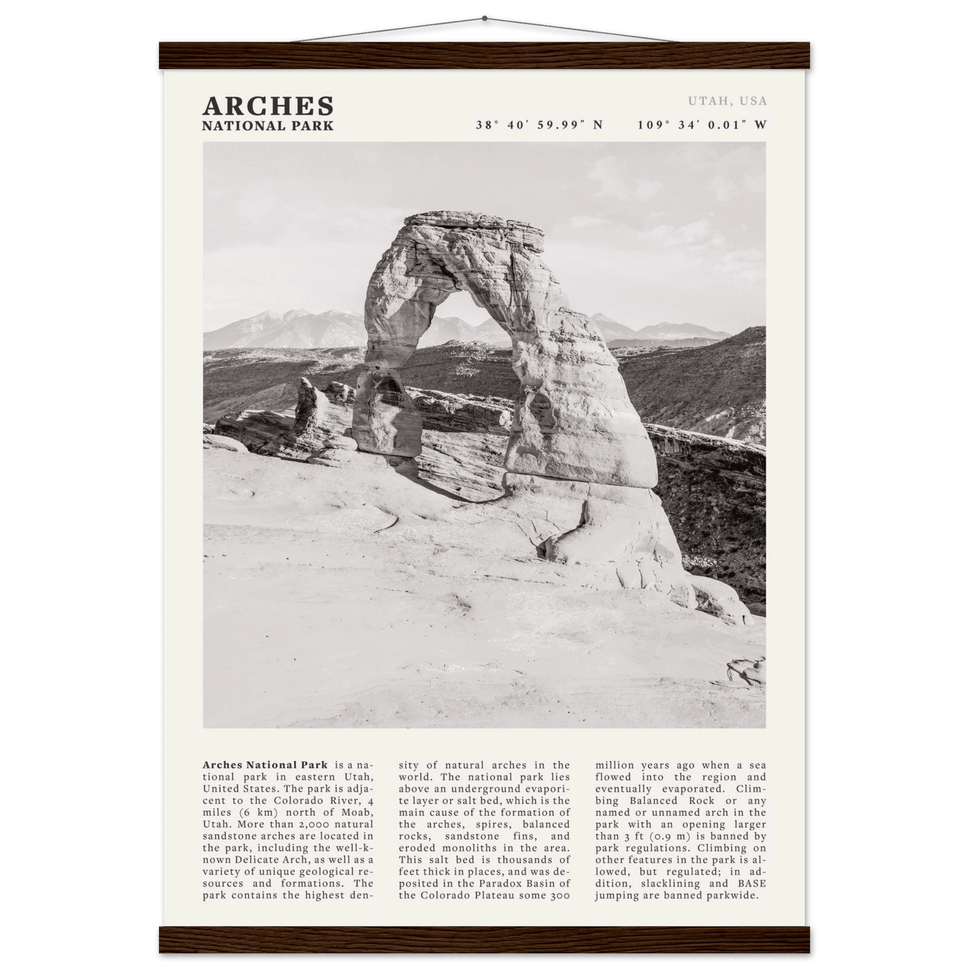 Arches National Park Poster | Black & White Utah Wall Art | Delicate Arch Print - Evergreen Posters