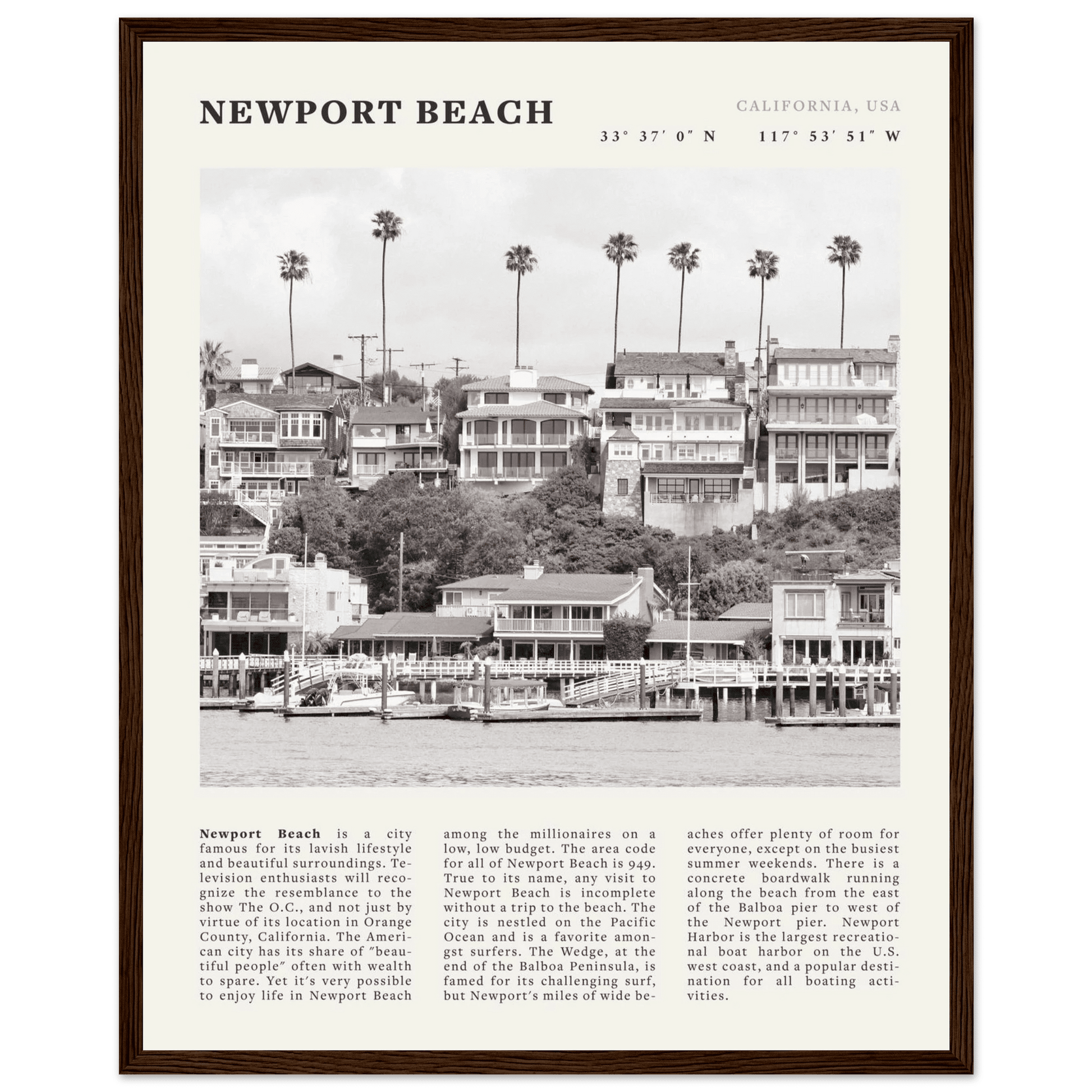 Newport Beach Poster | Black & White California Harbor Wall Art | Coastal Print - Evergreen Posters