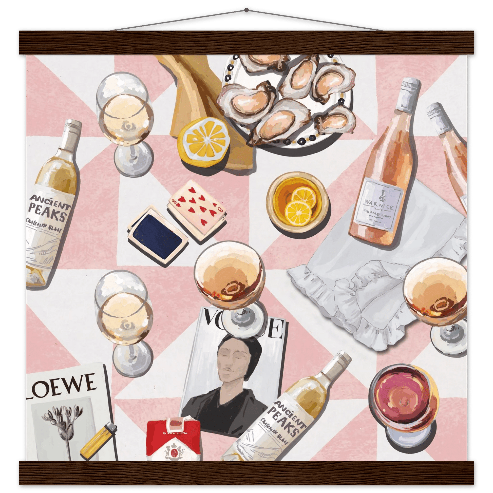 Vogue Oysters & Rosé Poster | Dopamine Decor Luxury Wall Art | Pink Tile Square Print - Evergreen Posters