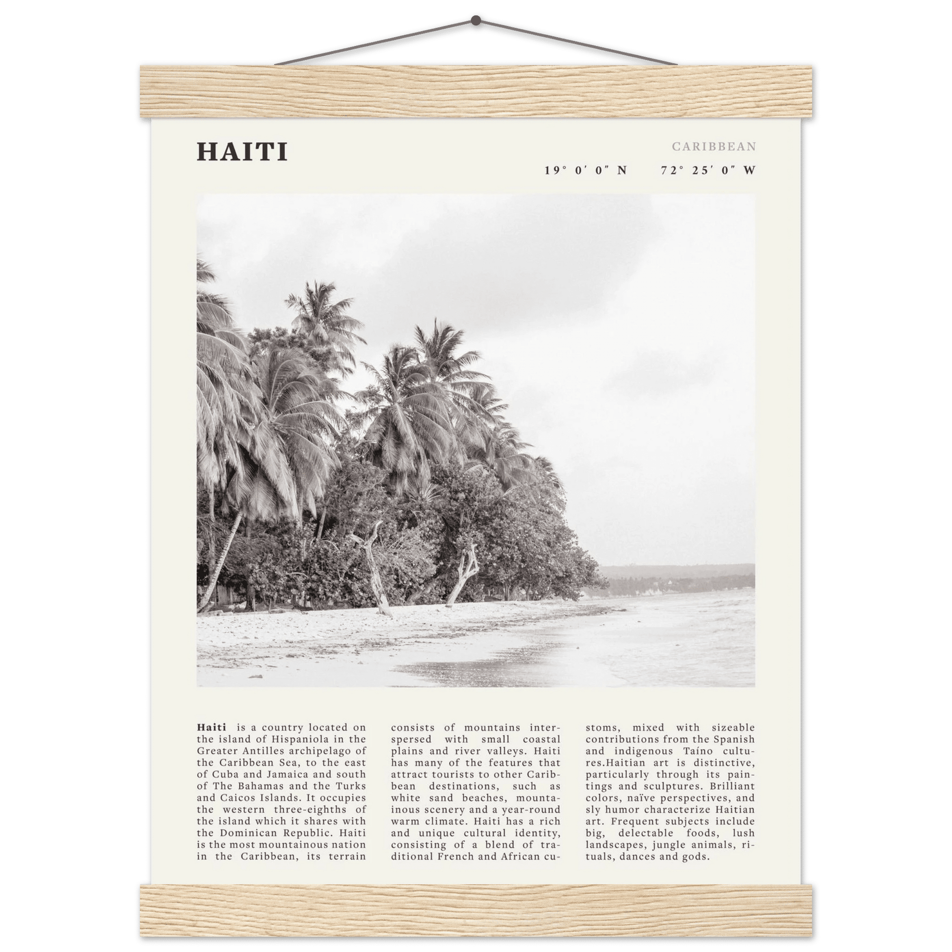 Haiti Poster | Black & White Caribbean Beach Wall Art | Tropical Travel Print - Evergreen Posters