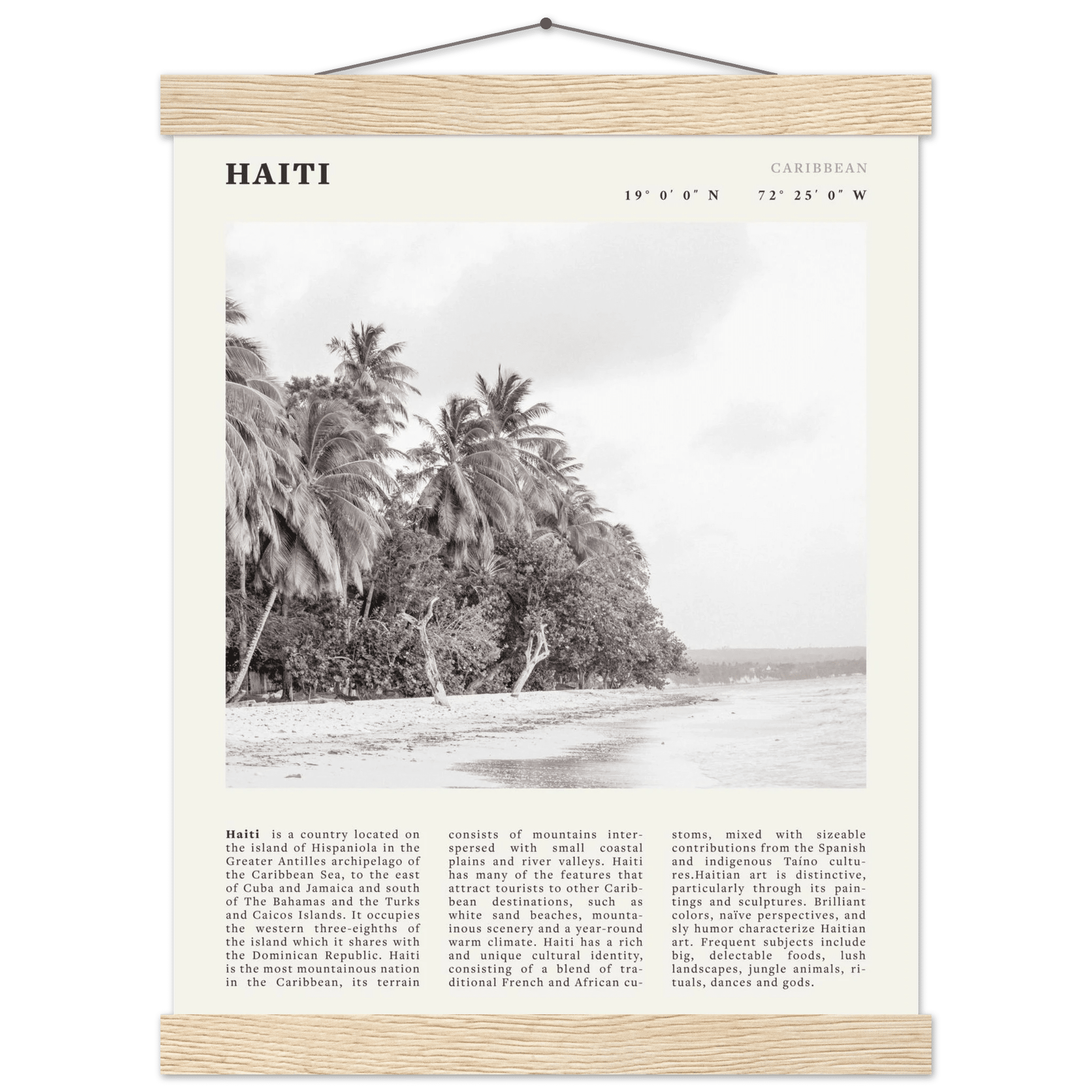 Haiti Poster | Black & White Caribbean Beach Wall Art | Tropical Travel Print - Evergreen Posters