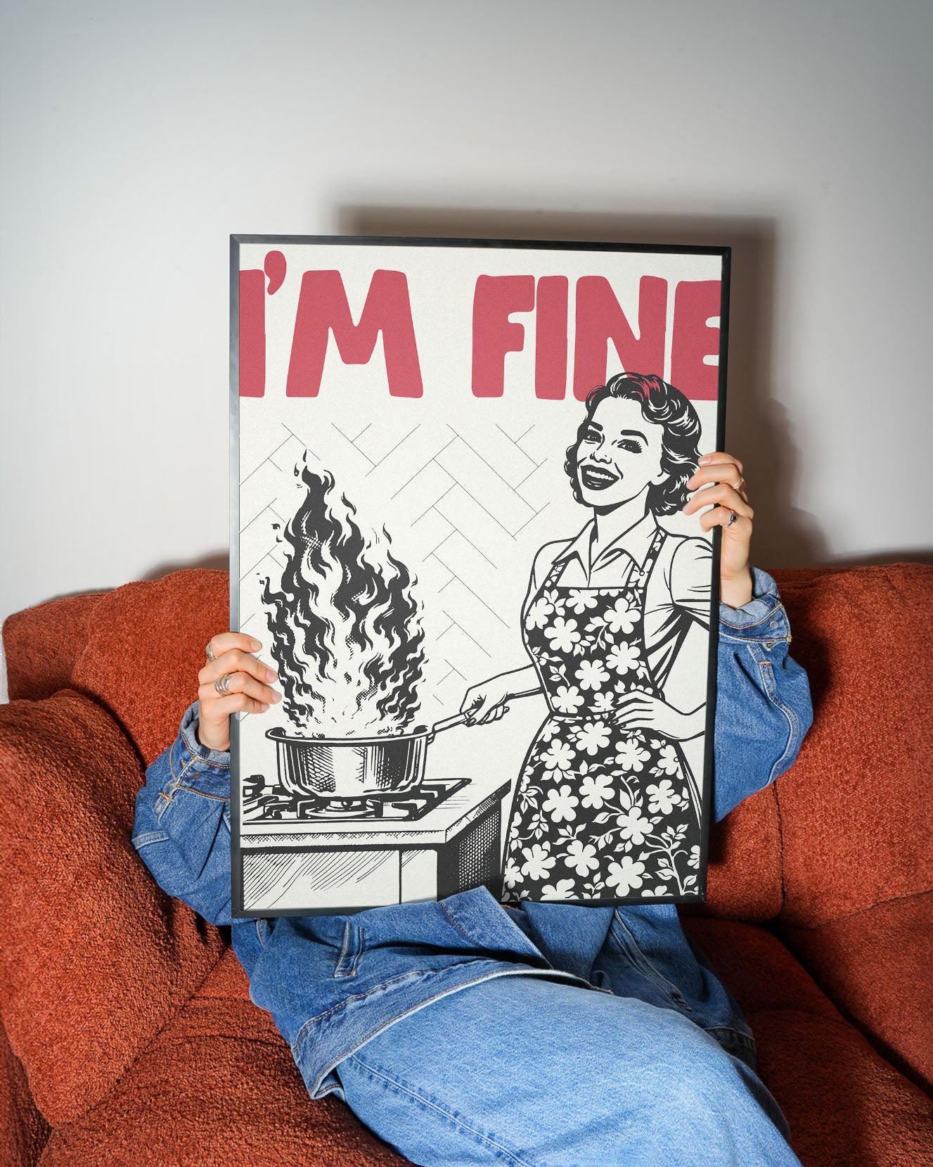 I'm Fine Poster – Funny Retro Kitchen Wall Art Print (Red Edition) - Evergreen Posters