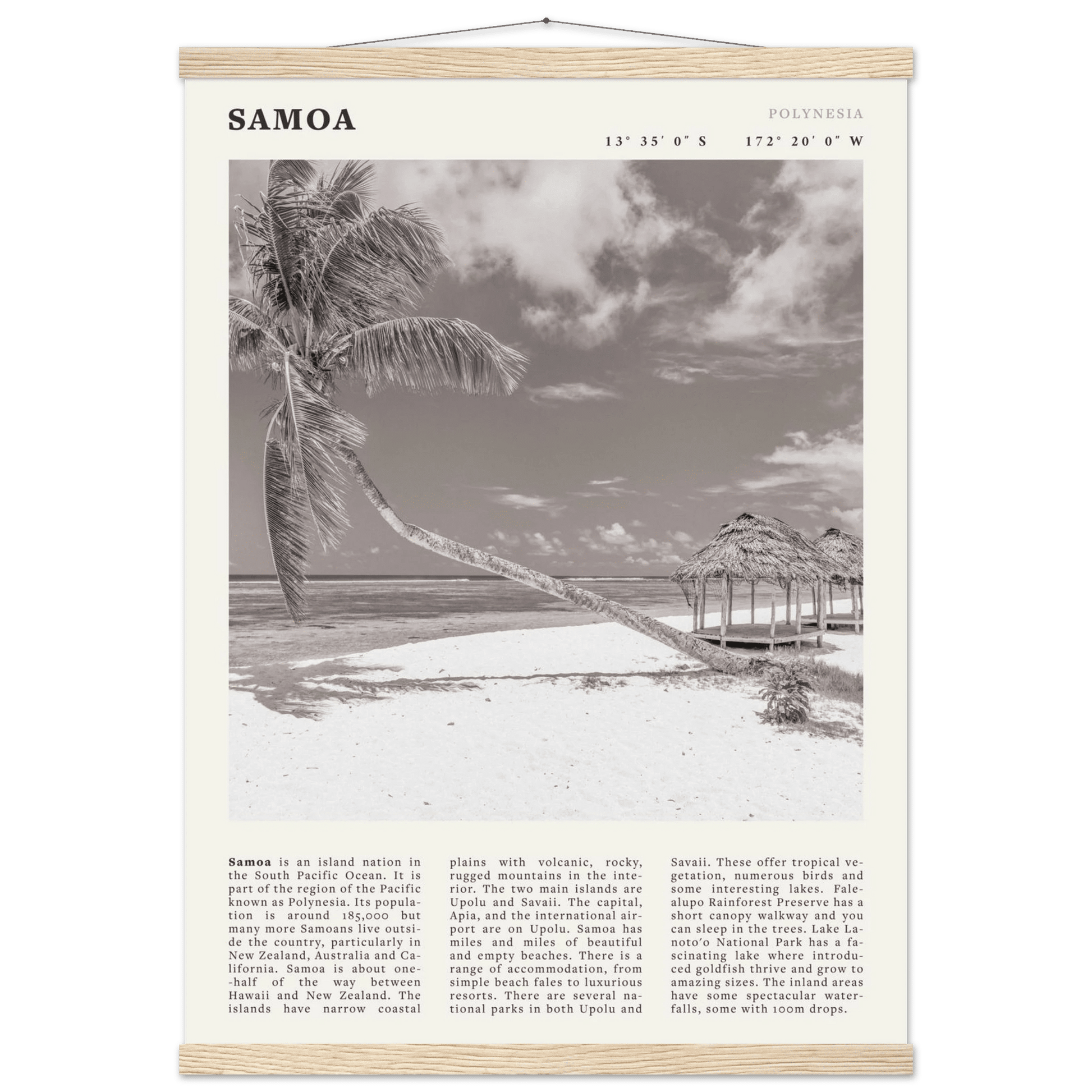 Samoa Poster | Black & White South Pacific Beach Wall Art | Polynesia Travel Print - Evergreen Posters