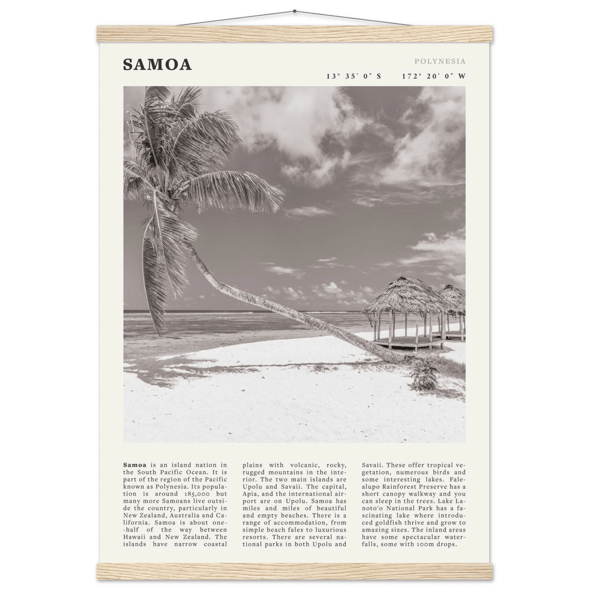 Samoa Poster | Black & White South Pacific Beach Wall Art | Polynesia Travel Print - Evergreen Posters