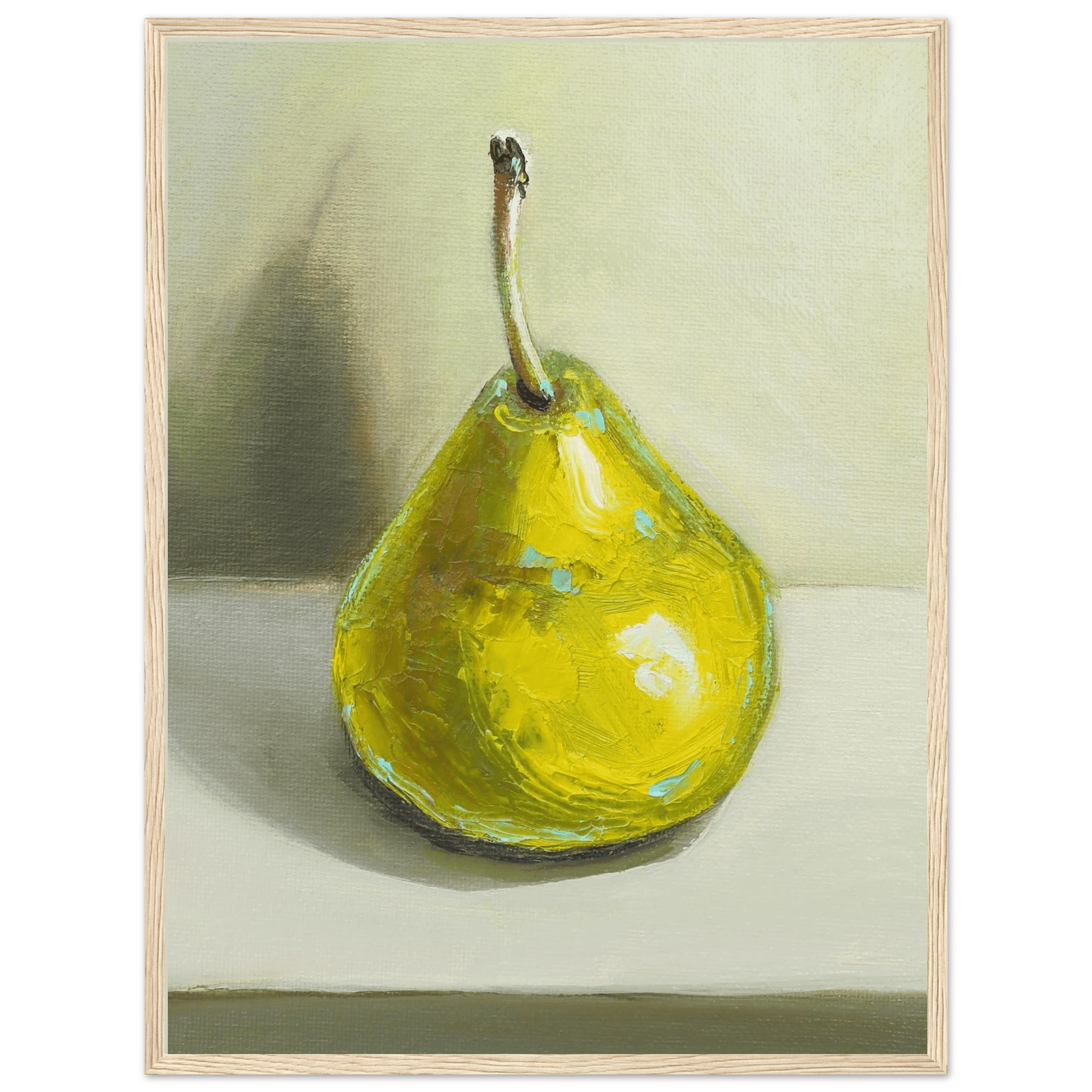 Pear Print | Green Pear Oil Painting Wall Art | Kitchen Poster - Evergreen Posters