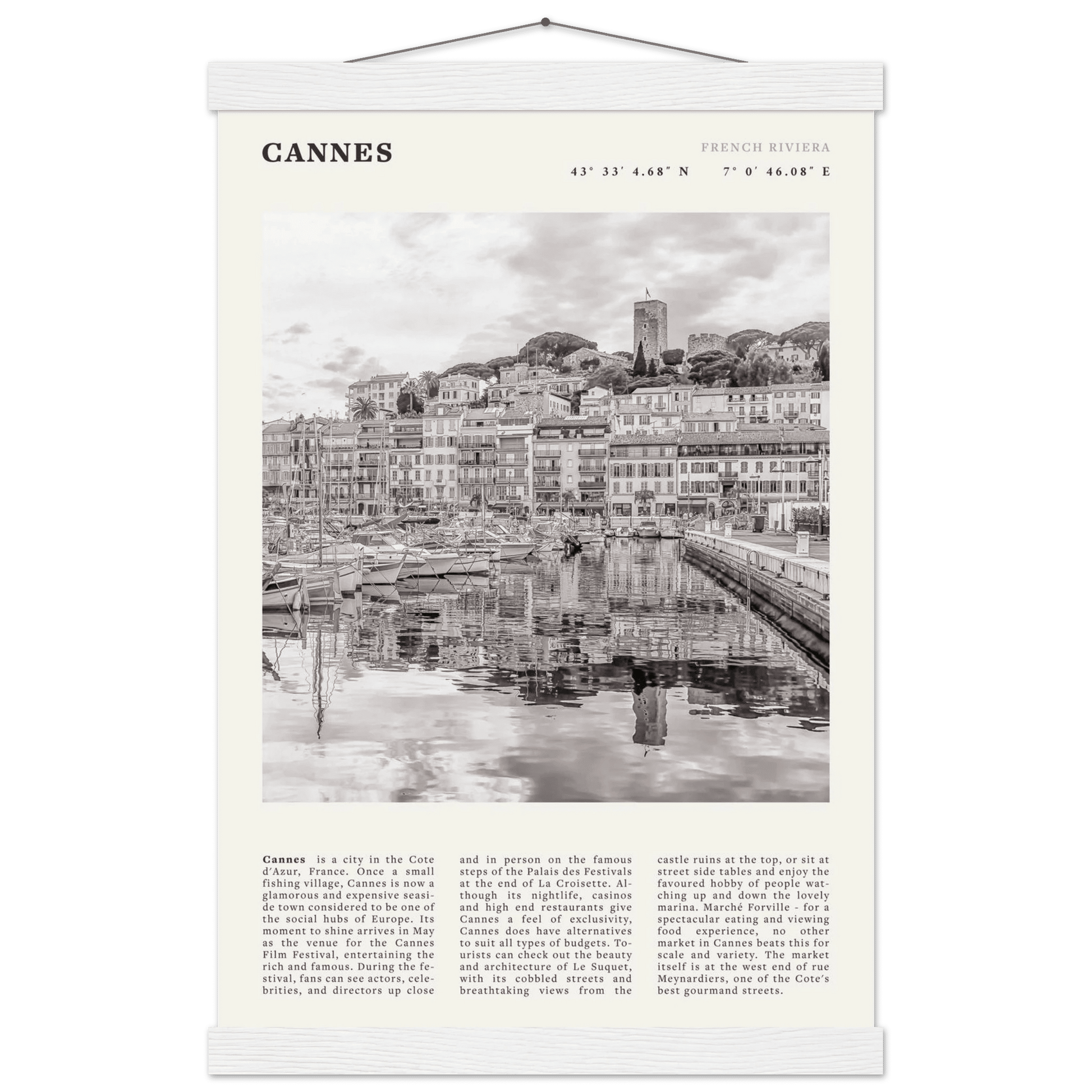 Cannes Poster | Black & White French Riviera Wall Art | France Travel Print - Evergreen Posters