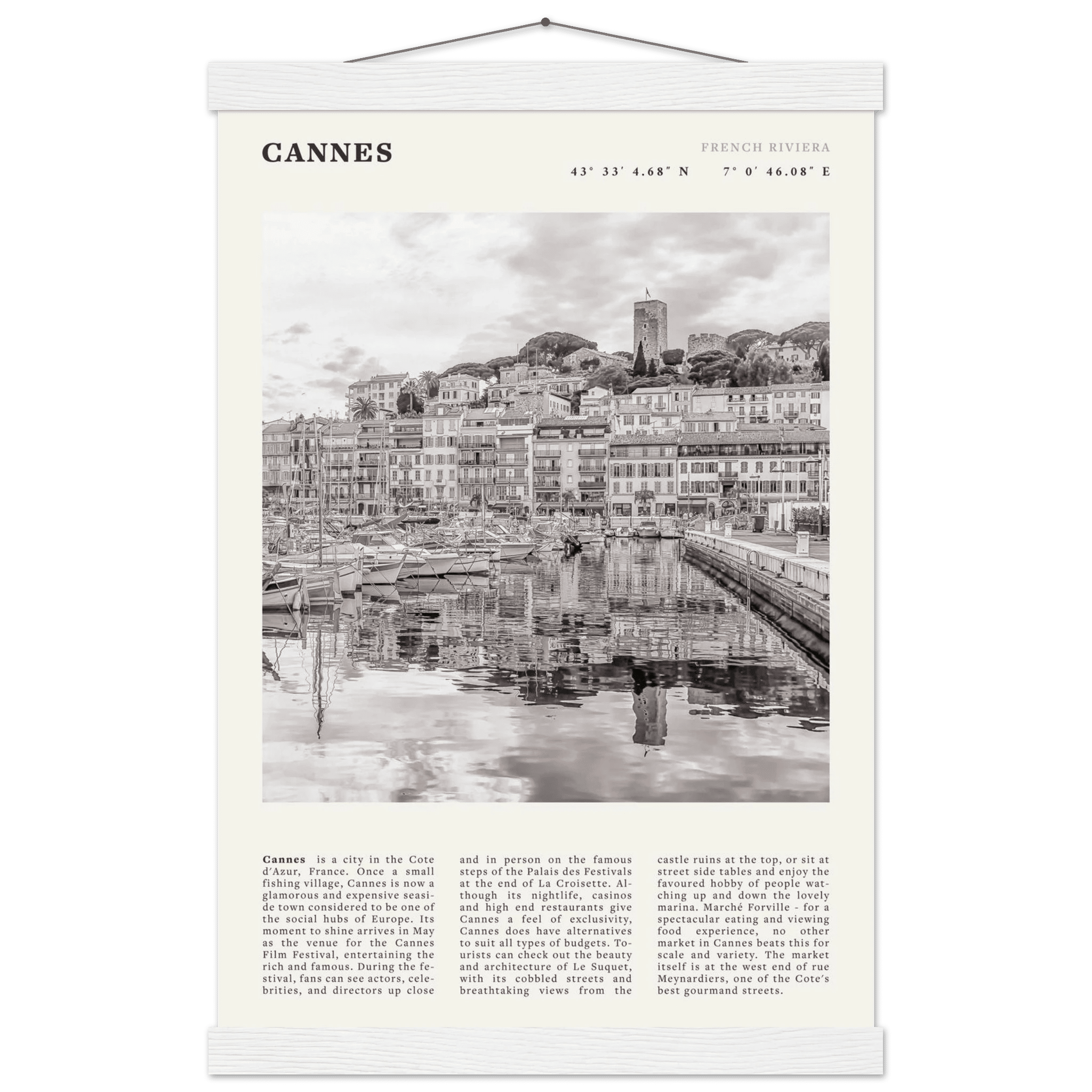 Cannes Poster | Black & White French Riviera Wall Art | France Travel Print - Evergreen Posters