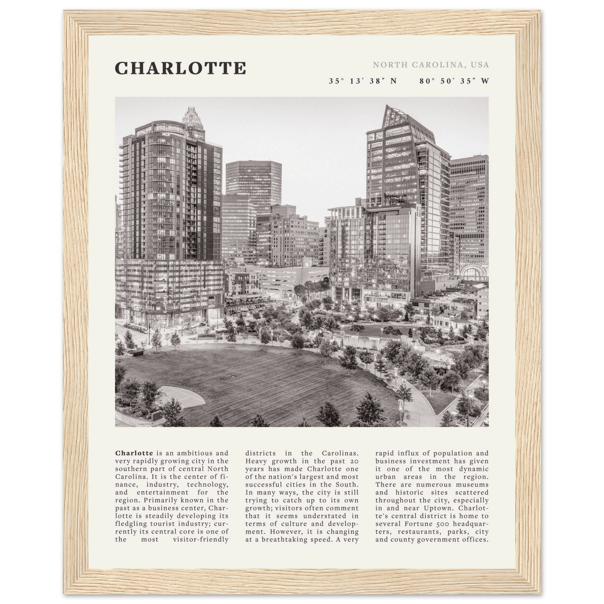 Charlotte Poster | Black & White North Carolina Skyline Wall Art | NC Travel Print - Evergreen Posters