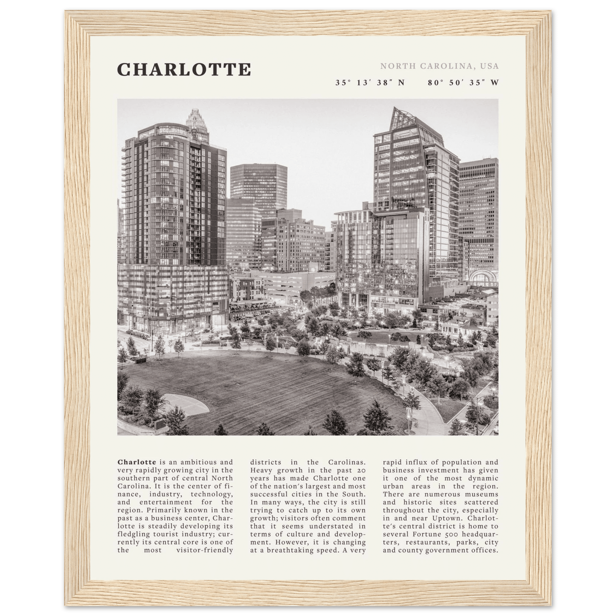 Charlotte Poster | Black & White North Carolina Skyline Wall Art | NC Travel Print - Evergreen Posters
