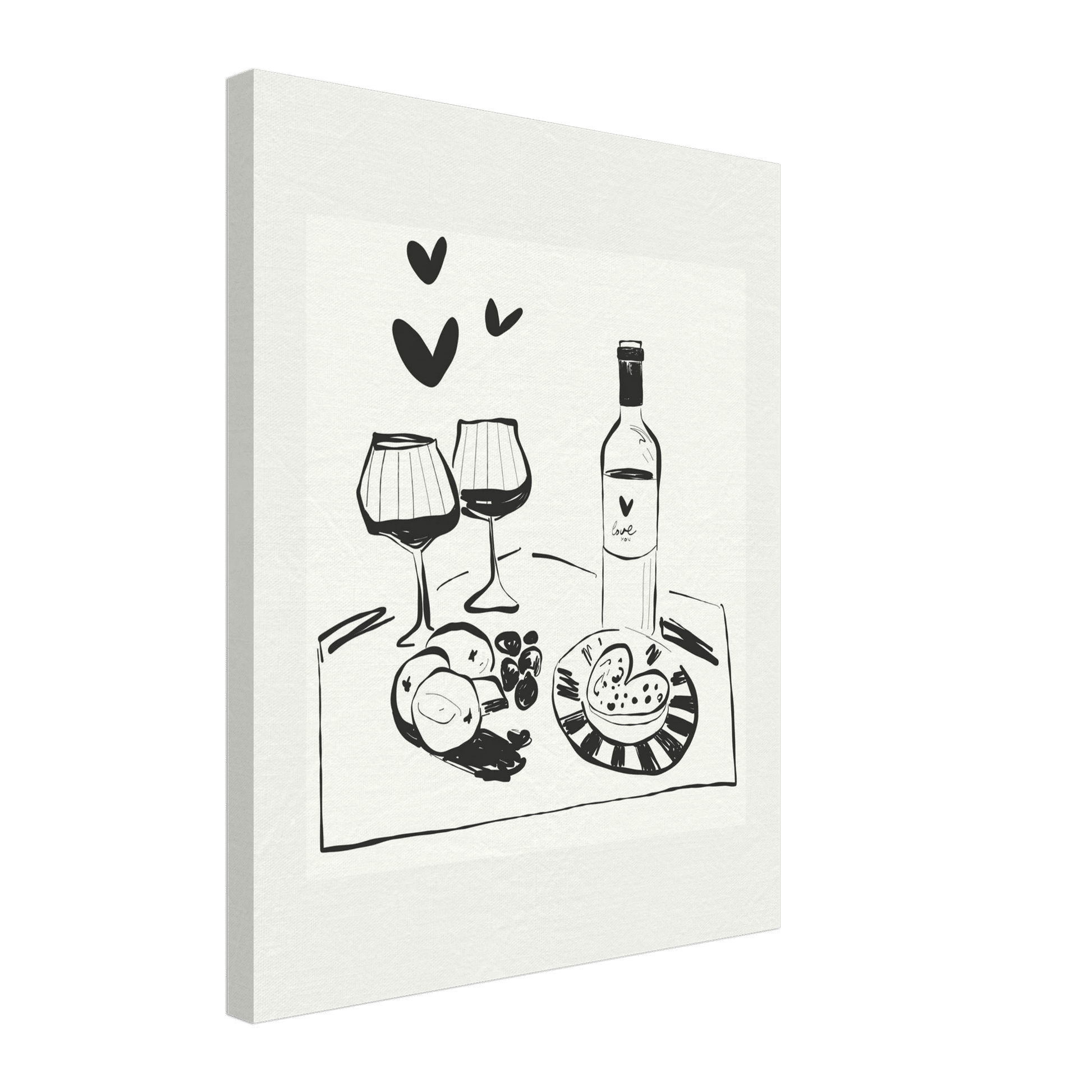 Wine for Two Print | Black Line Art Romantic Kitchen Wall Art | Couples Poster - Evergreen Posters
