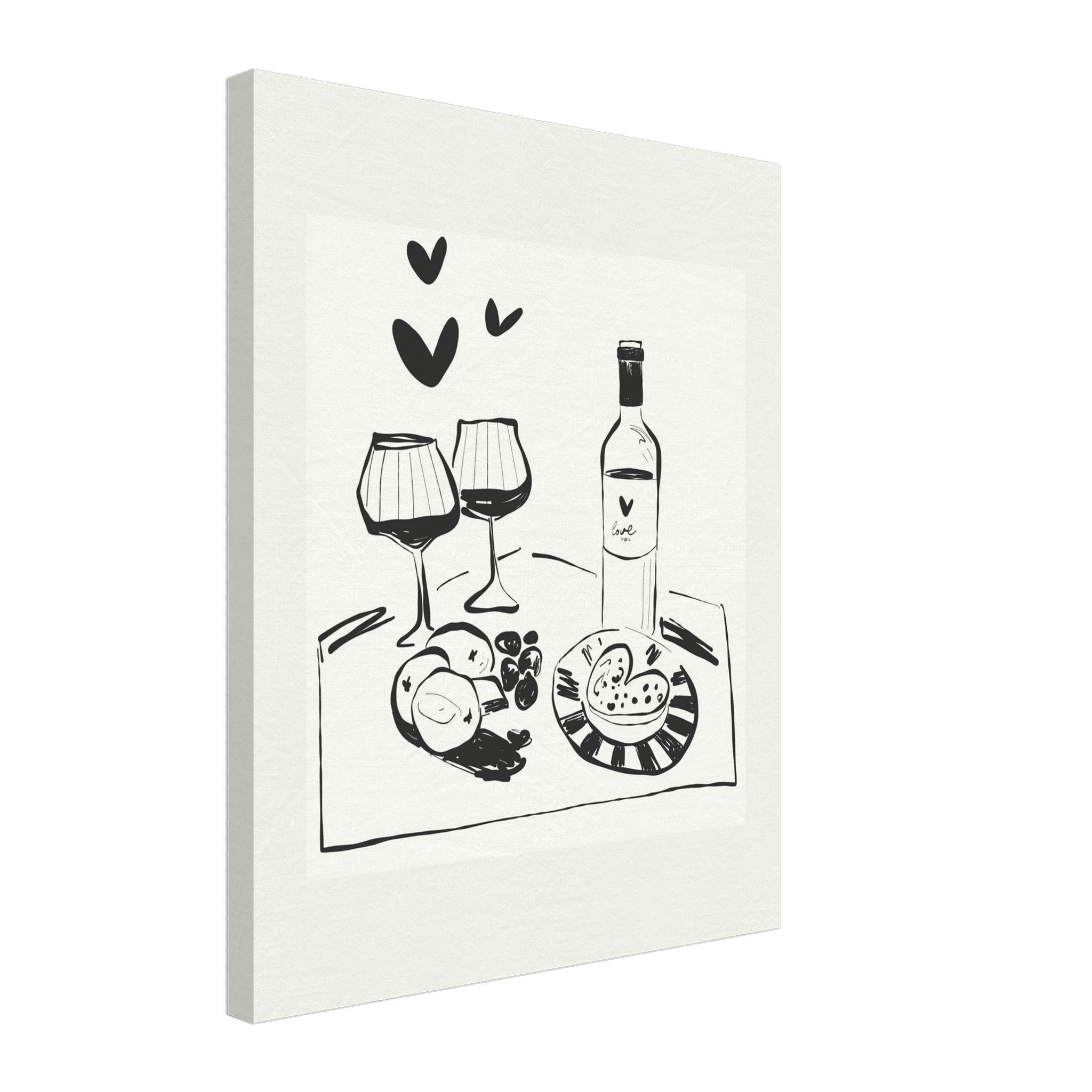 Wine for Two Print | Black Line Art Romantic Kitchen Wall Art | Couples Poster - Evergreen Posters