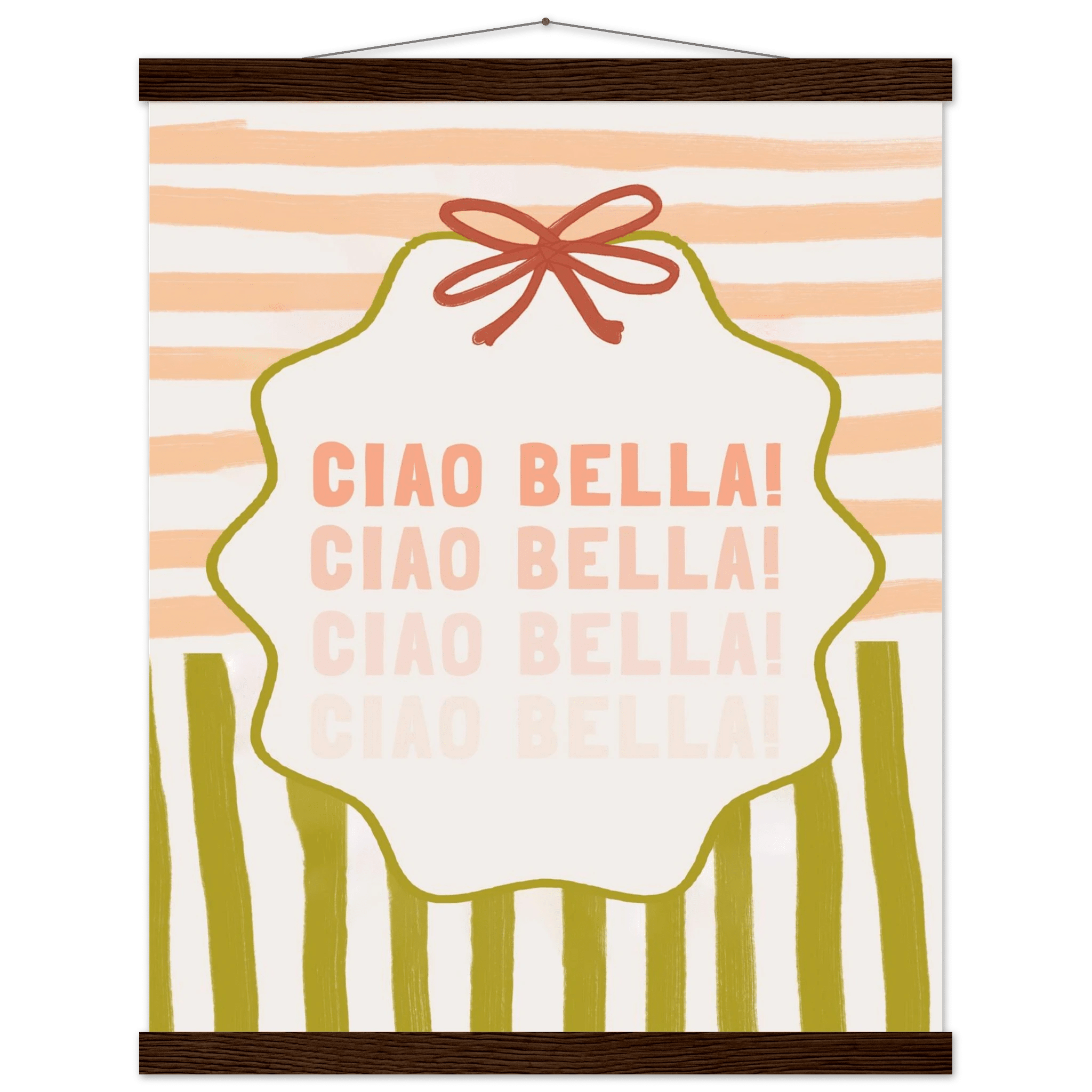 Ciao Bella Poster | Italian Typography Wall Art | Retro Stripe Bow Print | Cute Room Decor - Evergreen Posters