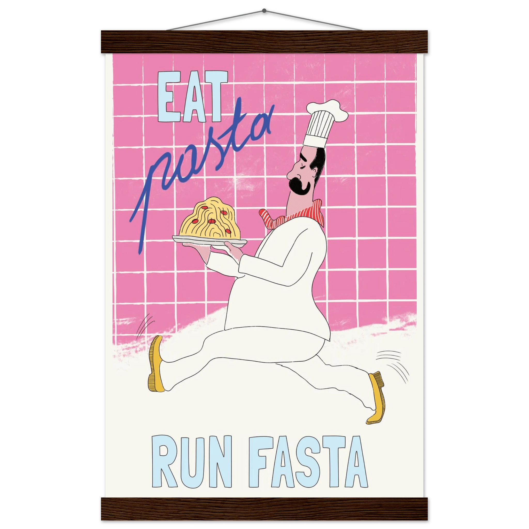 Eat Pasta Run Fasta Poster – Playful Kitchen Wall Art Print (Pink Edition) - Evergreen Posters
