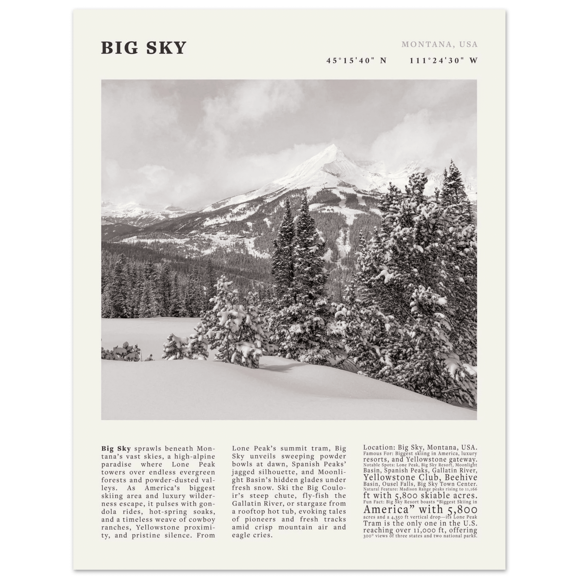 Big Sky Montana Poster Black and White – Vintage Lone Peak Ski Resort Print (Digital & Printed Options) - Evergreen Posters