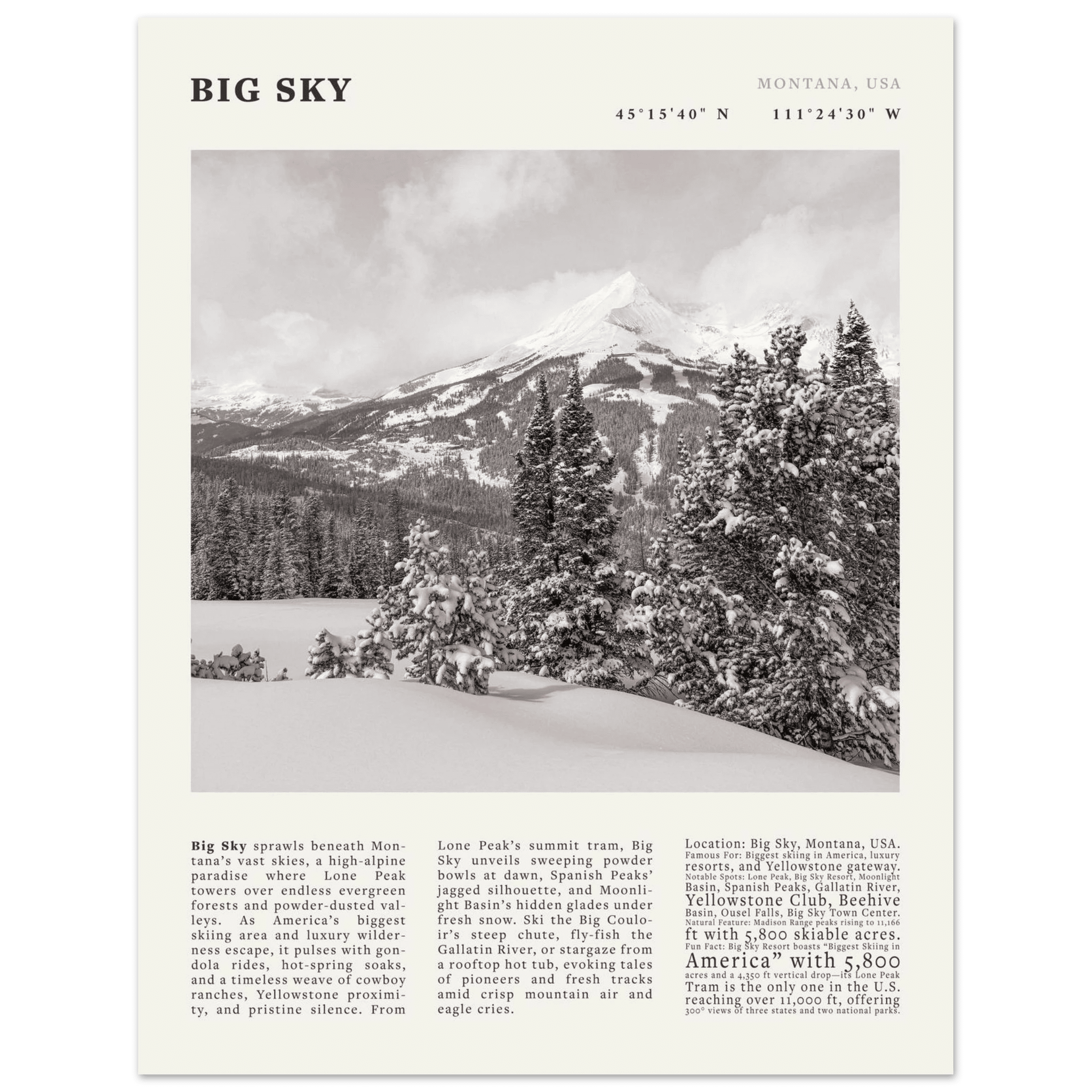 Big Sky Montana Poster Black and White – Vintage Lone Peak Ski Resort Print (Digital & Printed Options) - Evergreen Posters